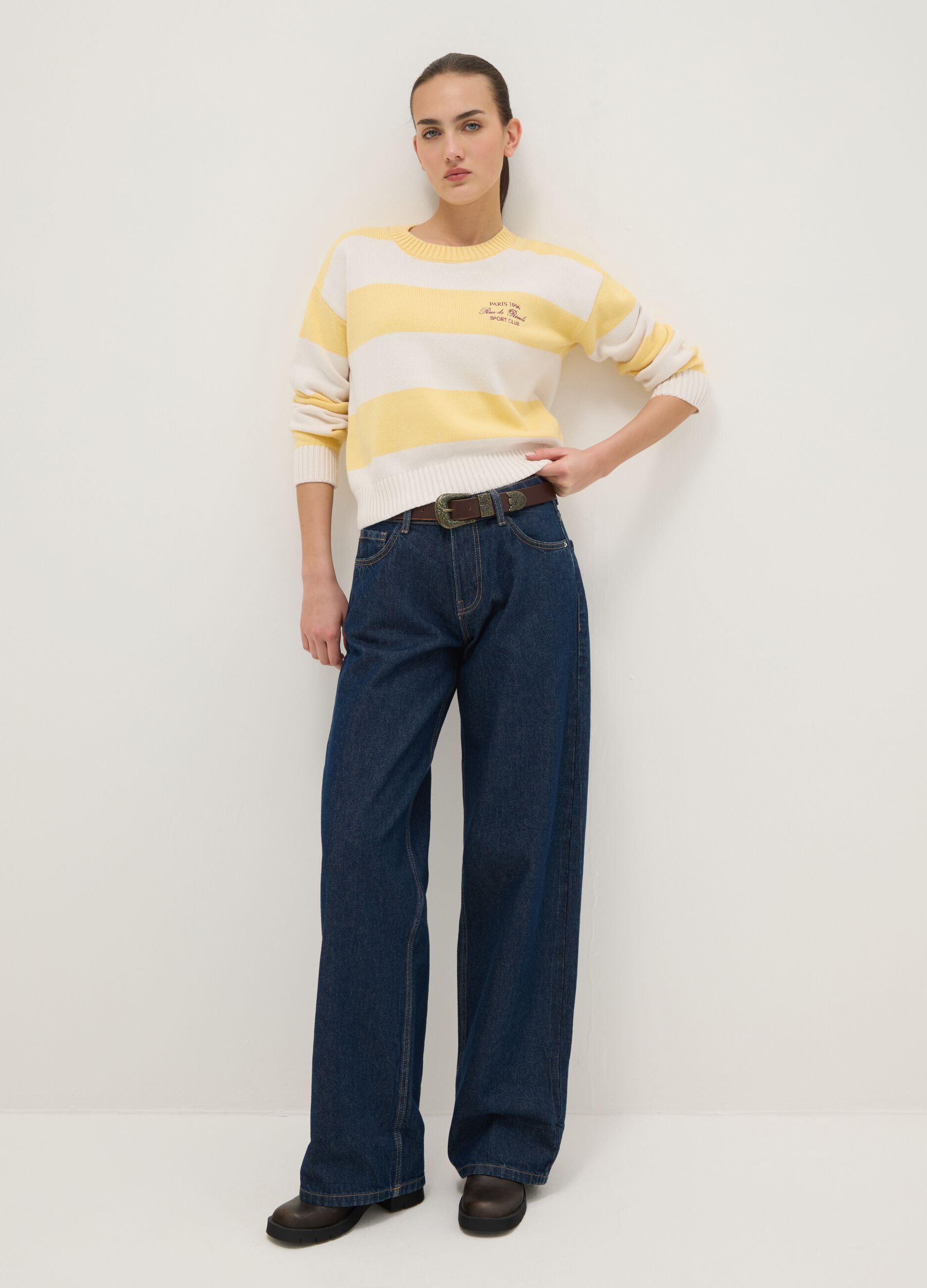 Multicolour striped cotton blend regular fit jumper