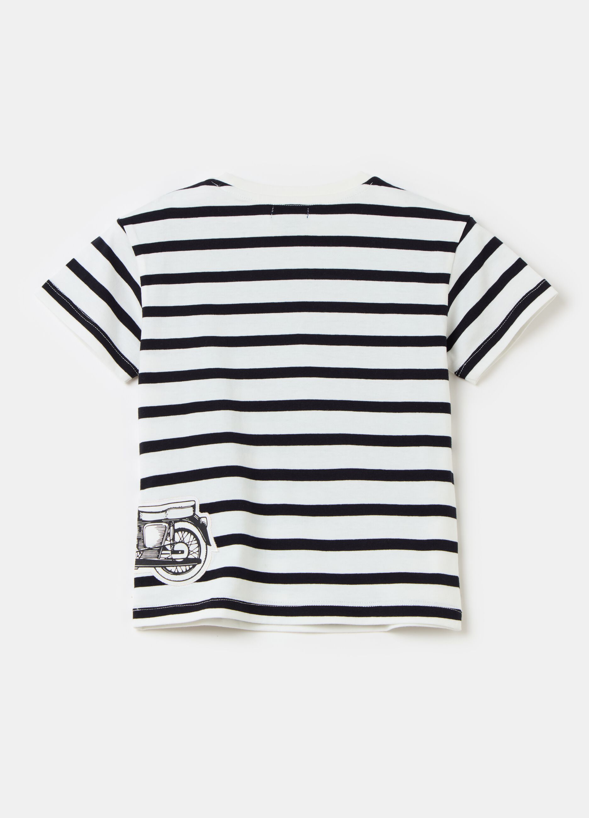 Striped cotton T-shirt with patches