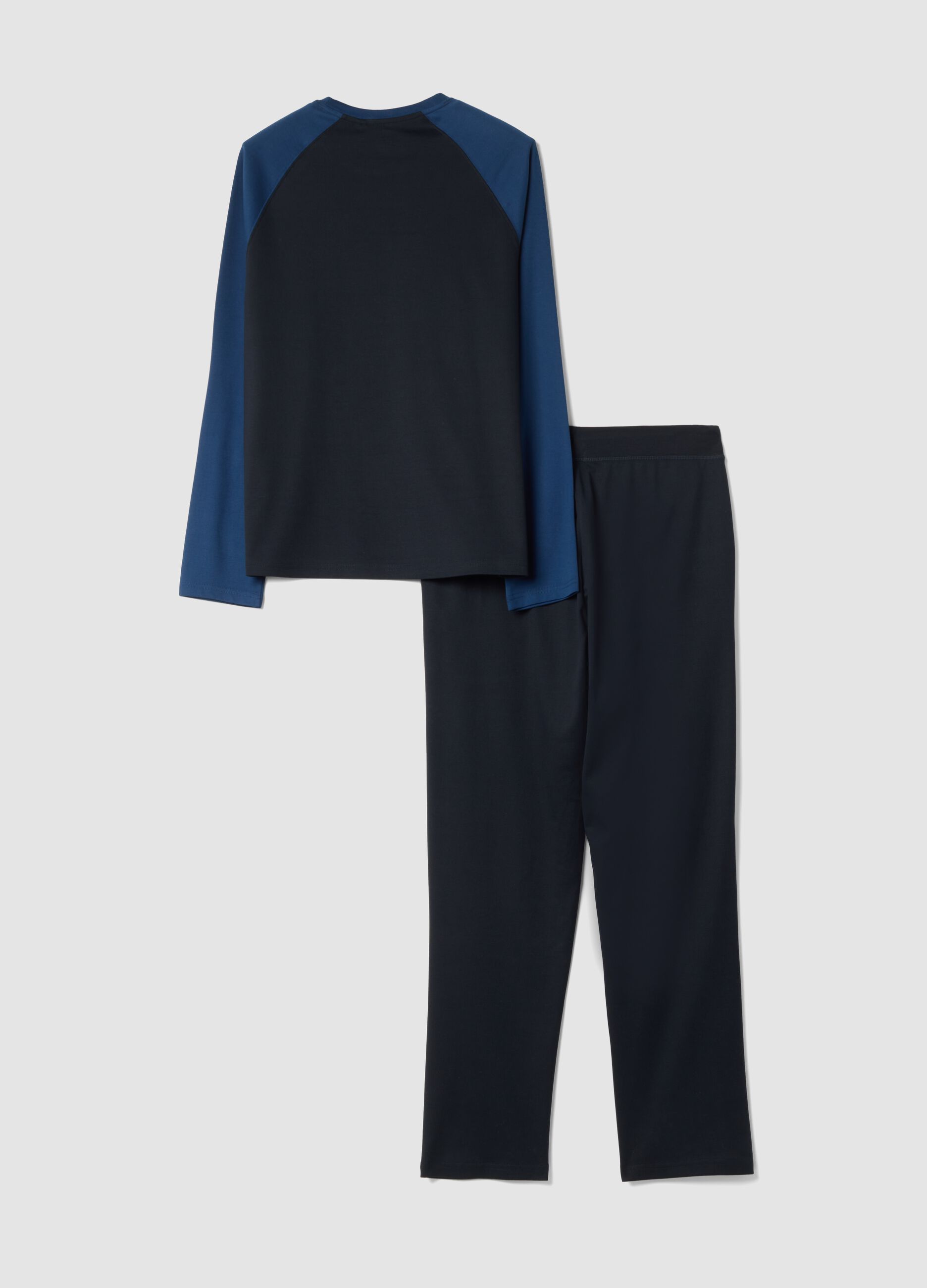 Pigiama blu navy in puro cotone organico con girocollo