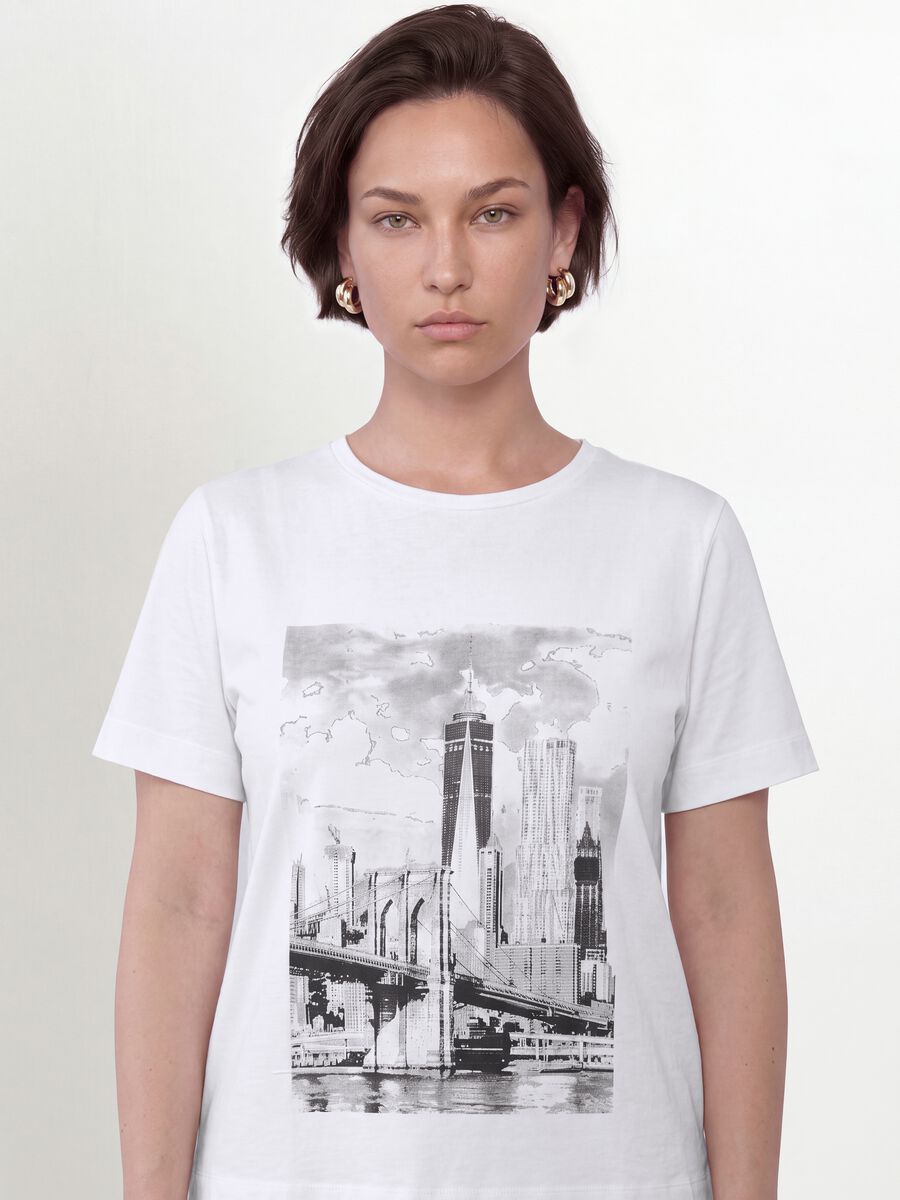 White pure cotton T-shirt with graphic print, regular fit_0