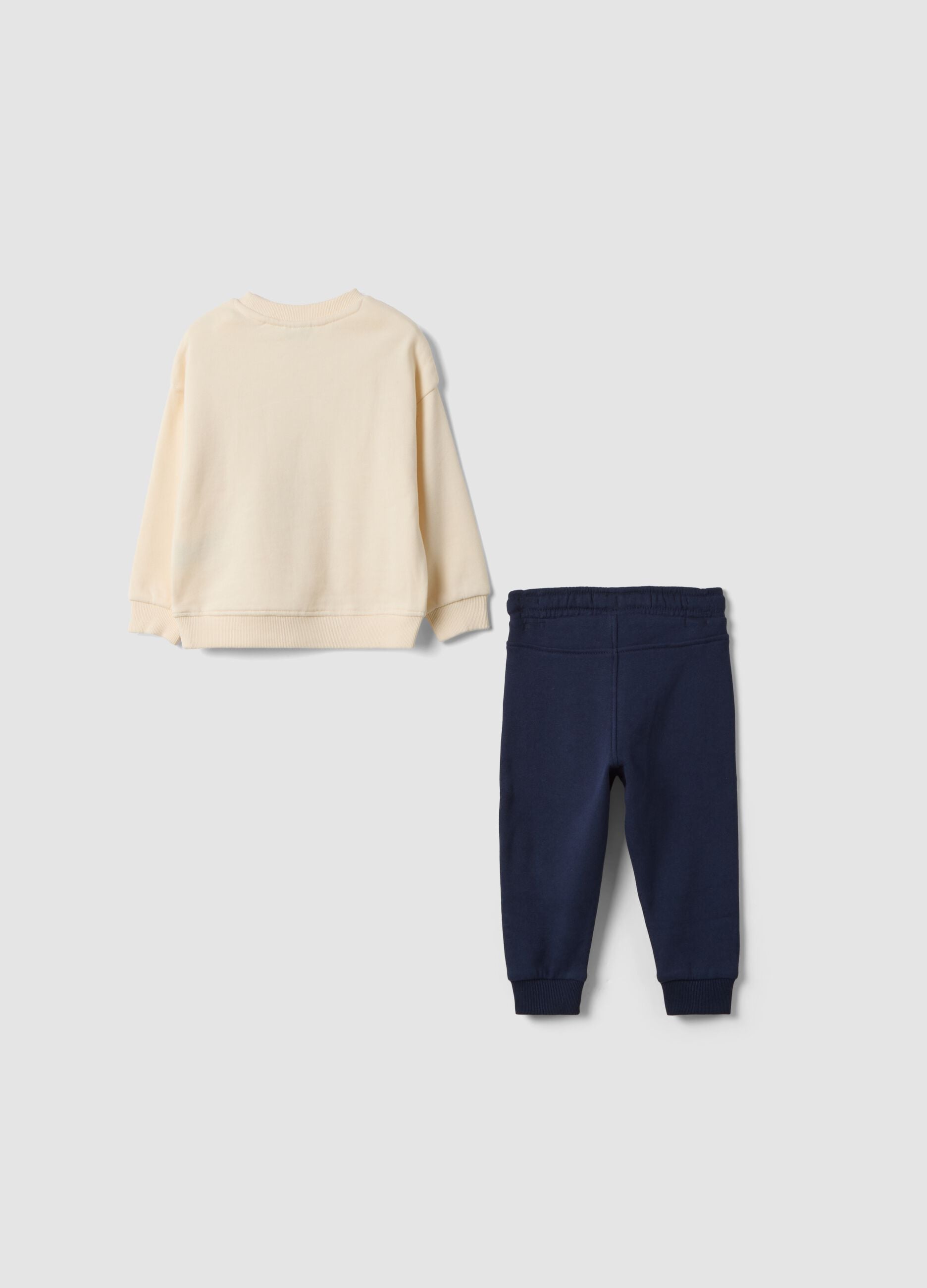 Completo jogging beige in puro cotone con girocollo