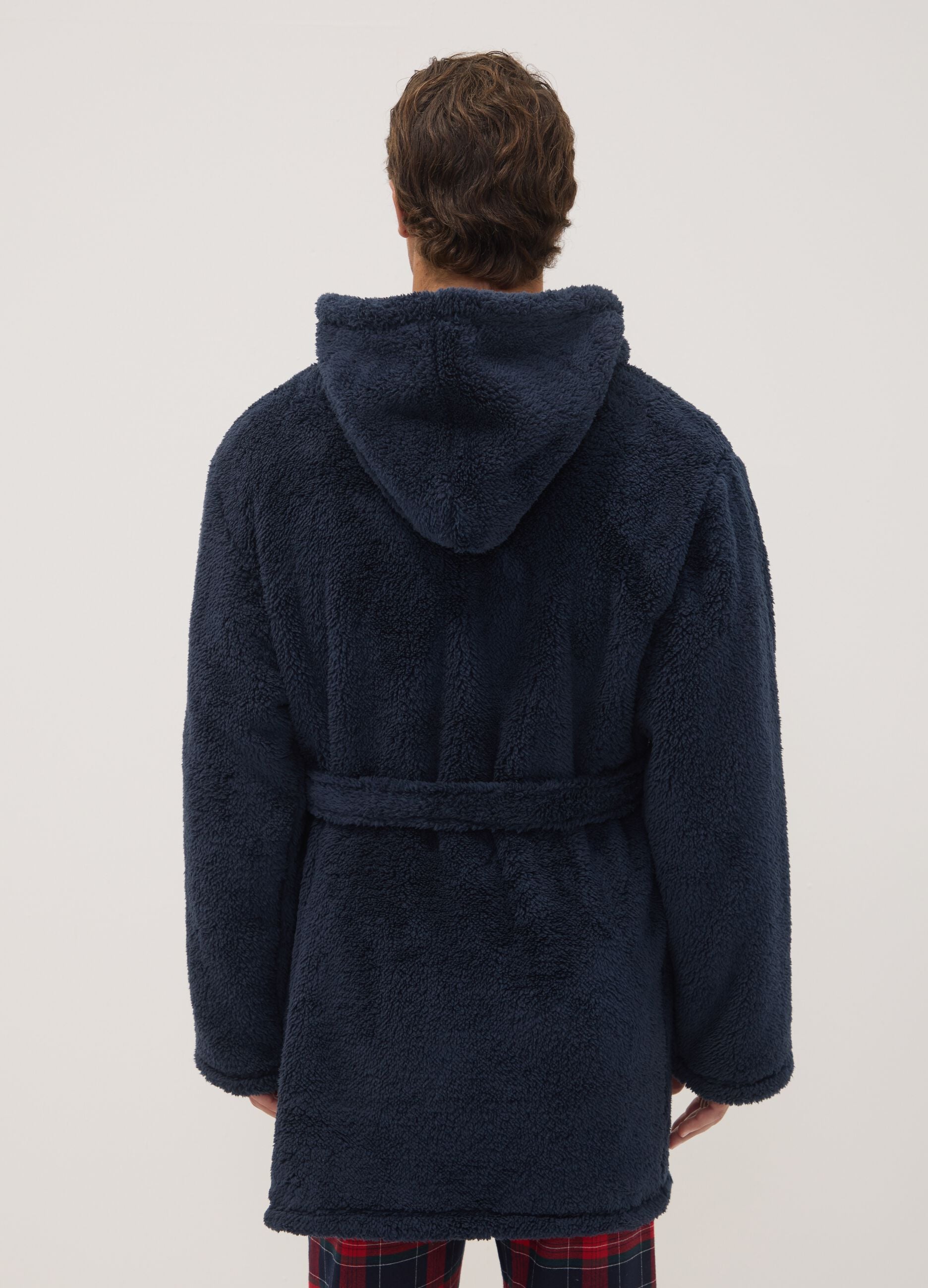 Vestaglia blu navy con cappuccio e cintura
