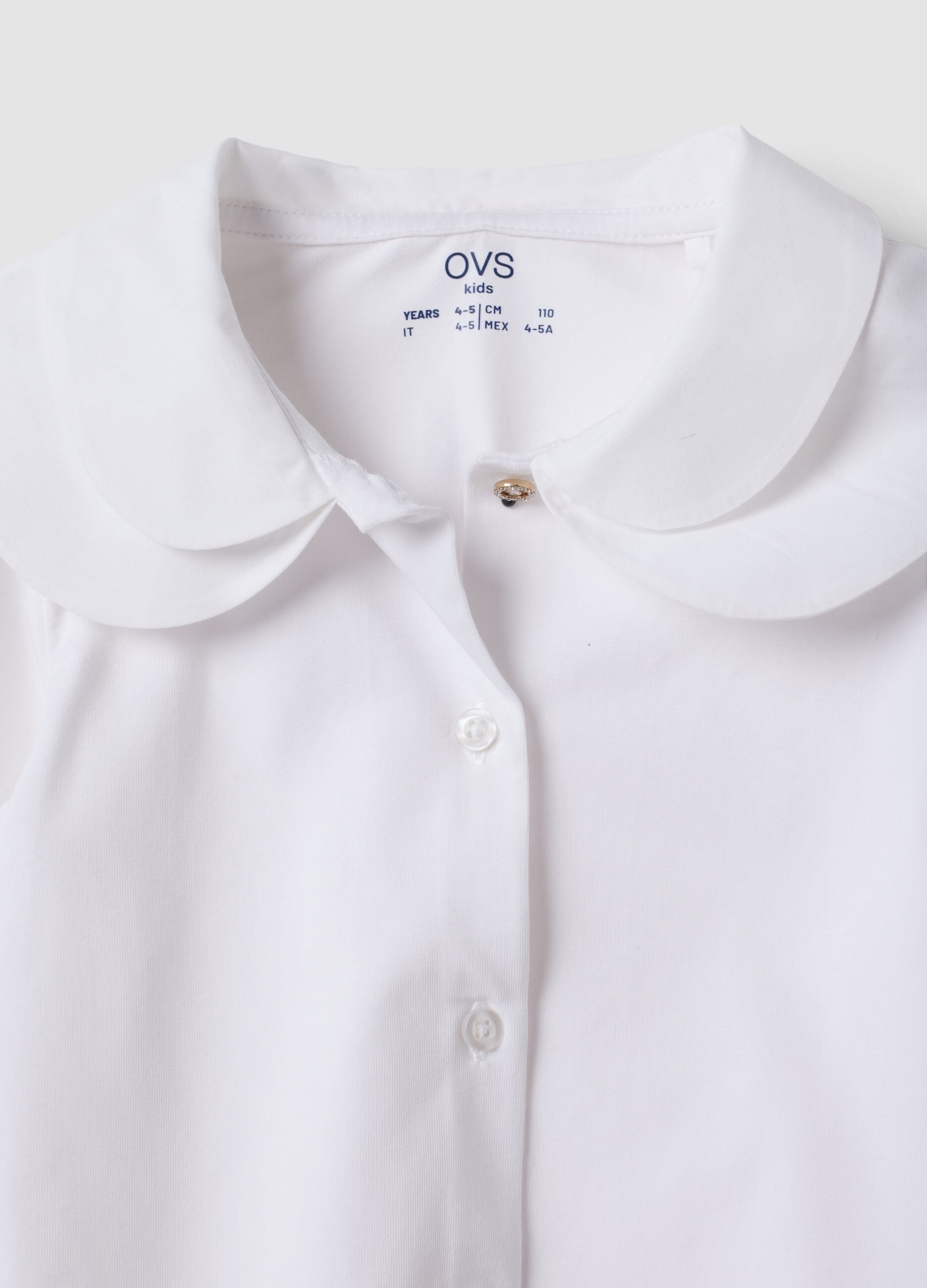 Blusa bianca in cotone elasticizzato con colletto regular fit