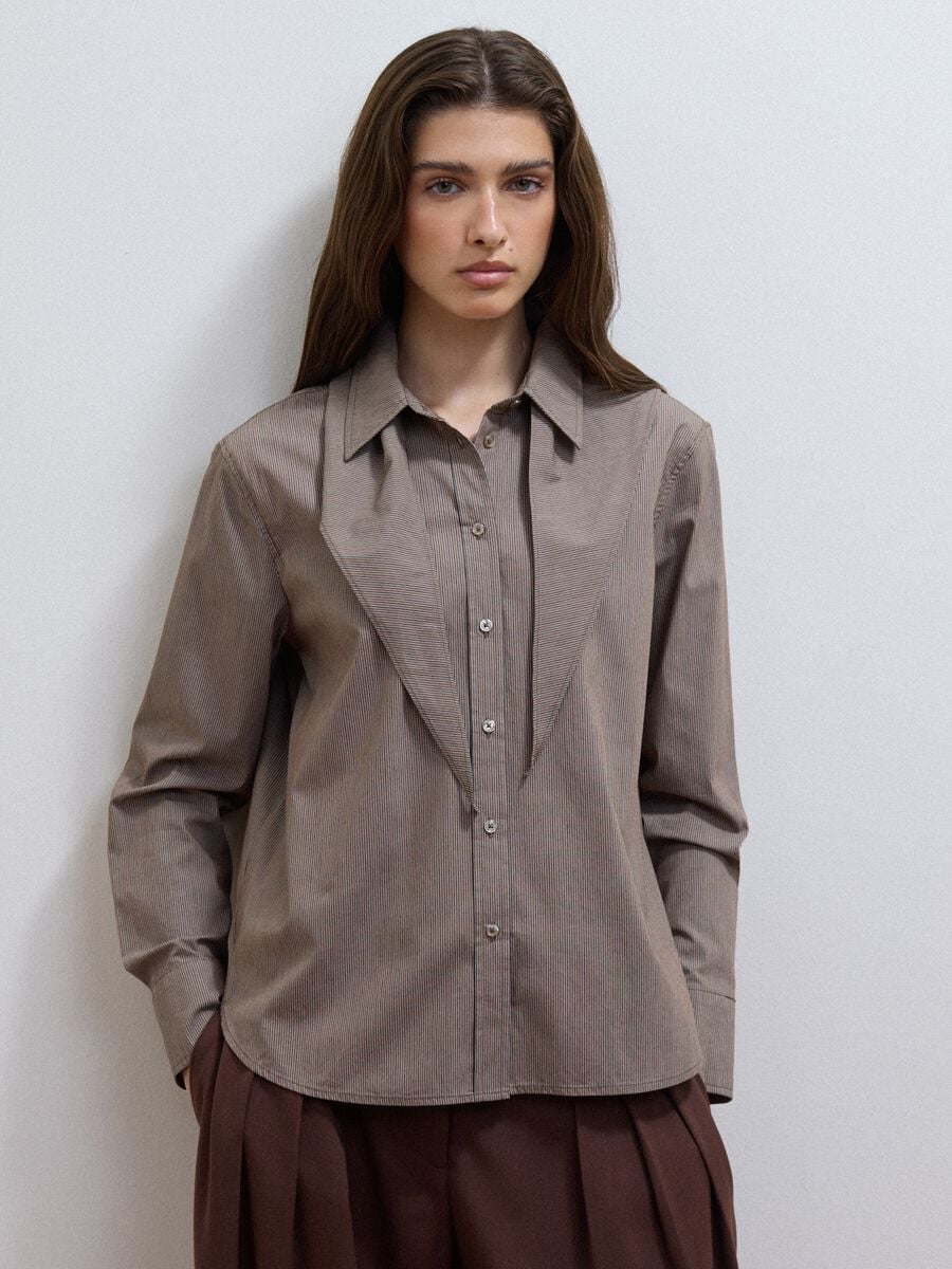 Multicolour stretch cotton shirt with scarf collar_1