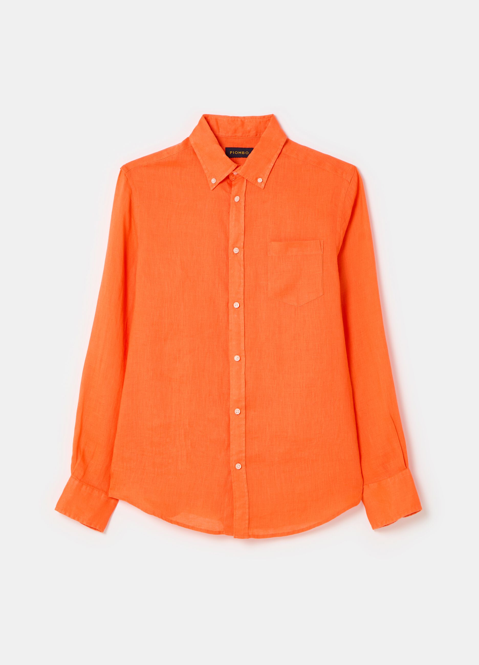 Camicia regular fit in lino button-down