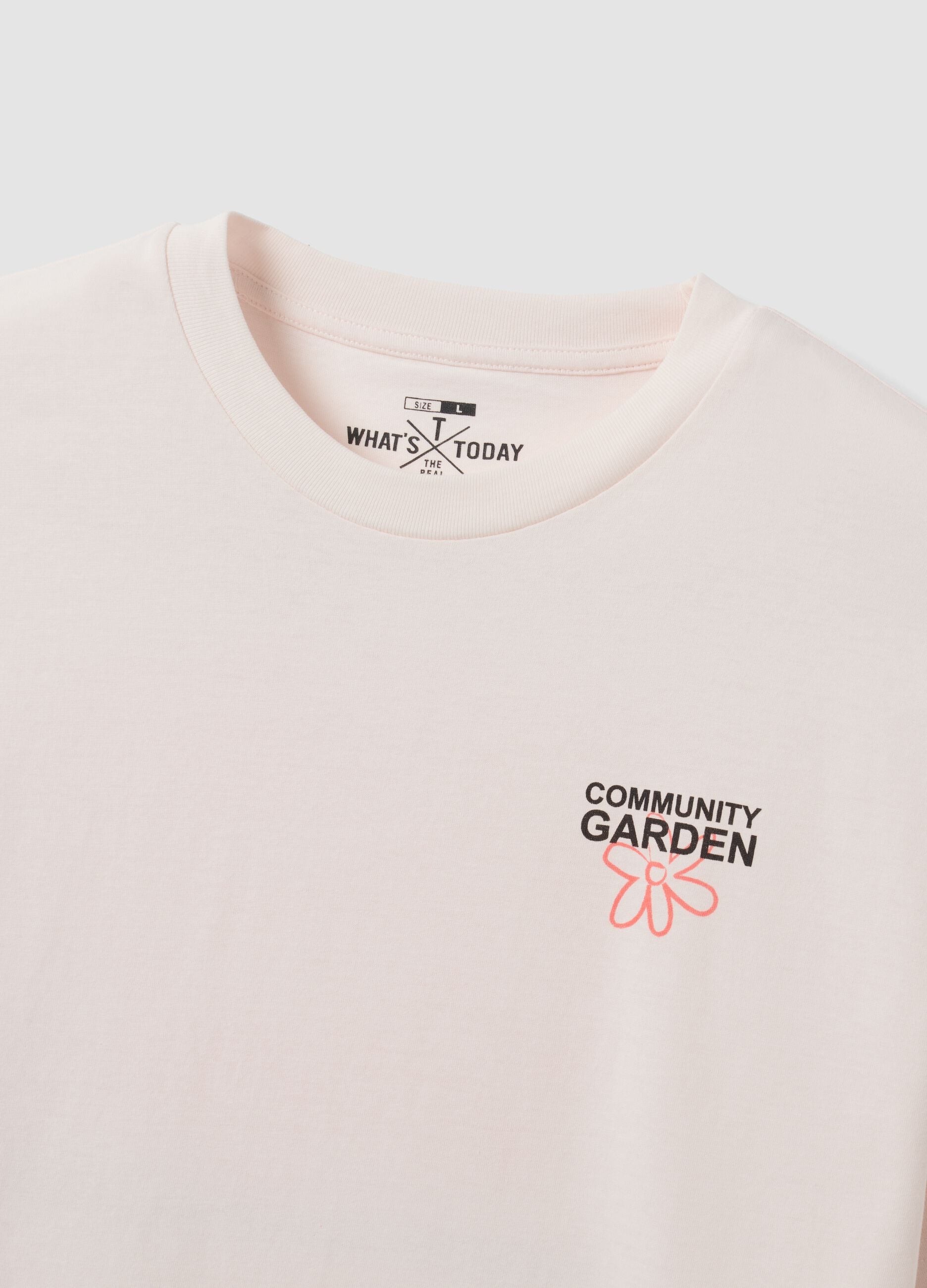 White pure cotton jersey T-shirt with print, regular fit