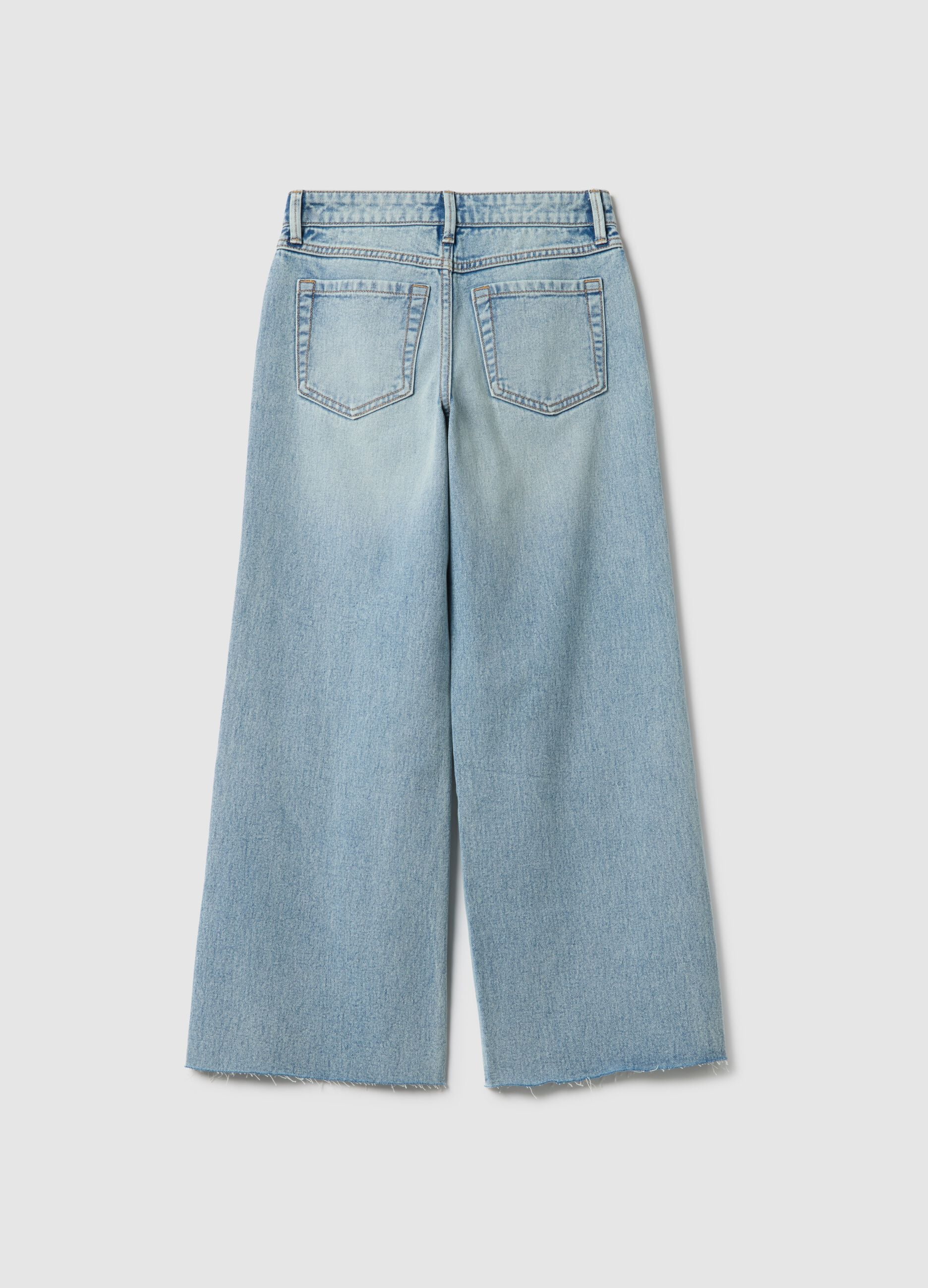 M&auml;dchen-Jaens aus reinem Baumwollstoff in Himmelblau, wide leg