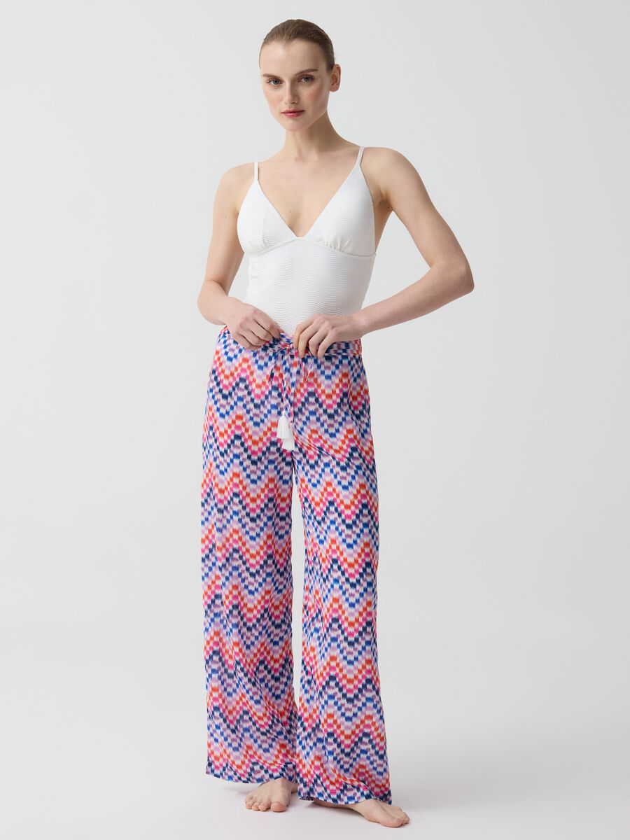 Beach cover-up trousers with pixel print_0