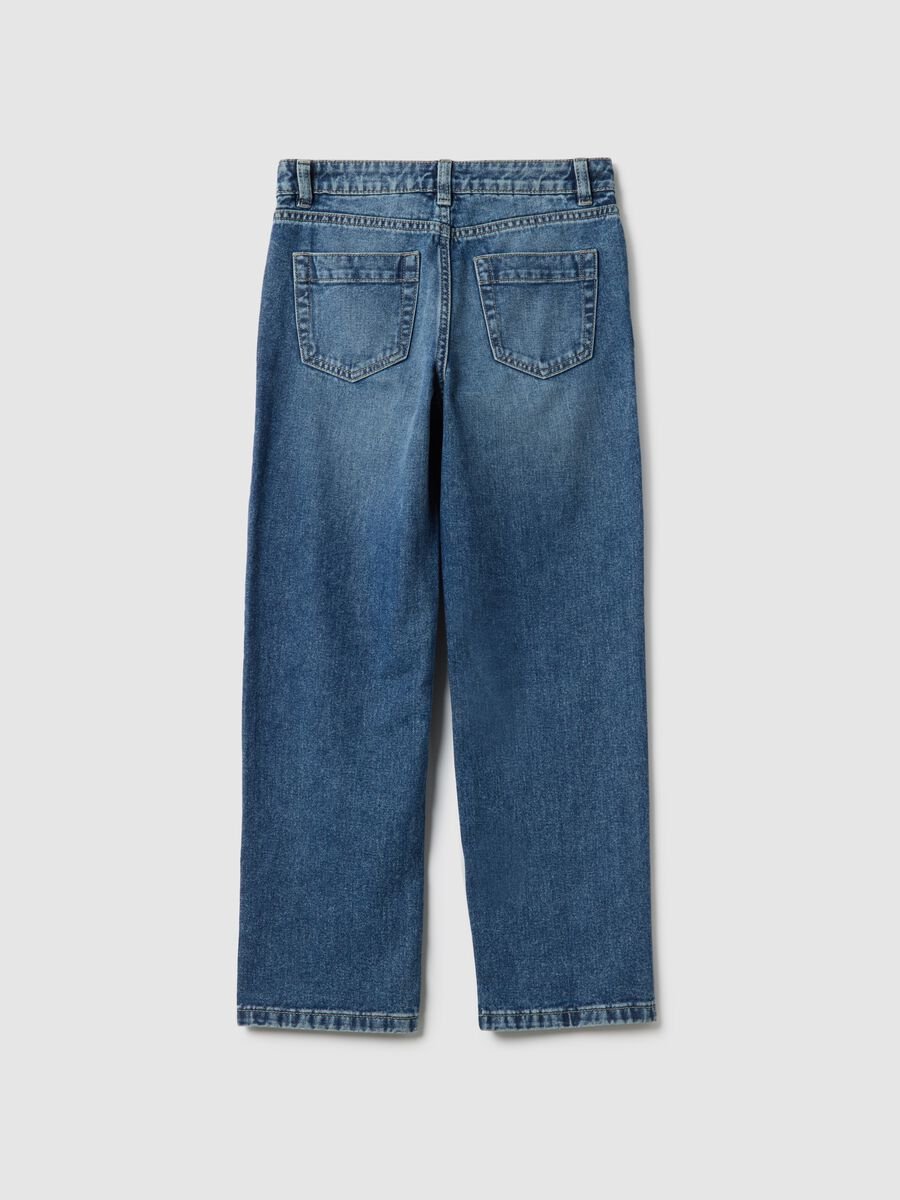 Girls' blue pure cotton jeans regular fit with rips_4