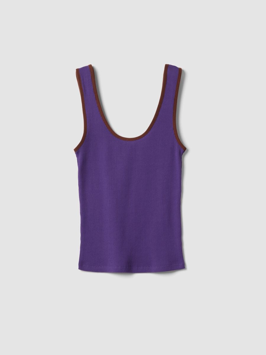 Purple ribbed pure cotton tank top_4