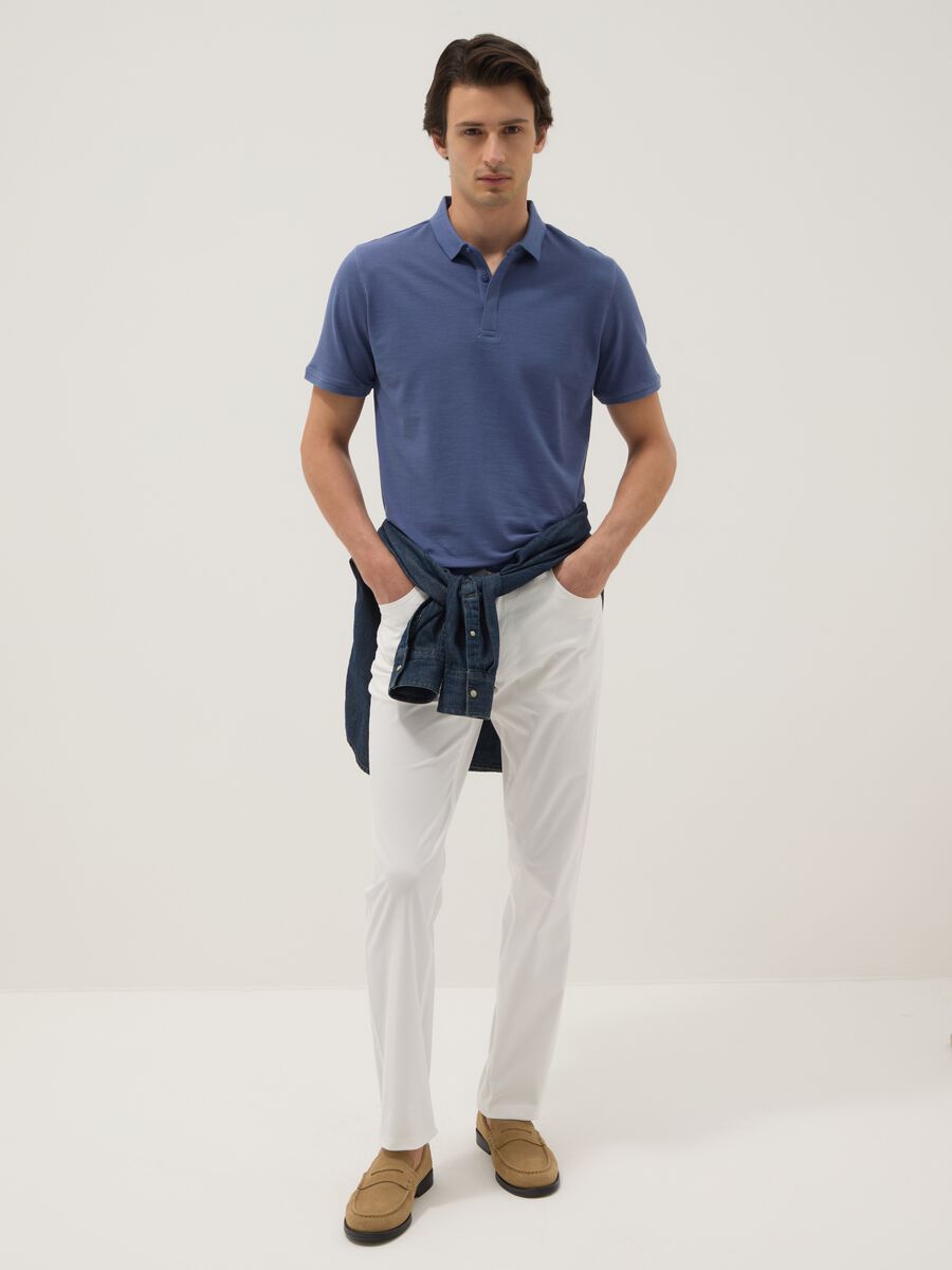 Regular fit pure cotton blue polo shirt_1