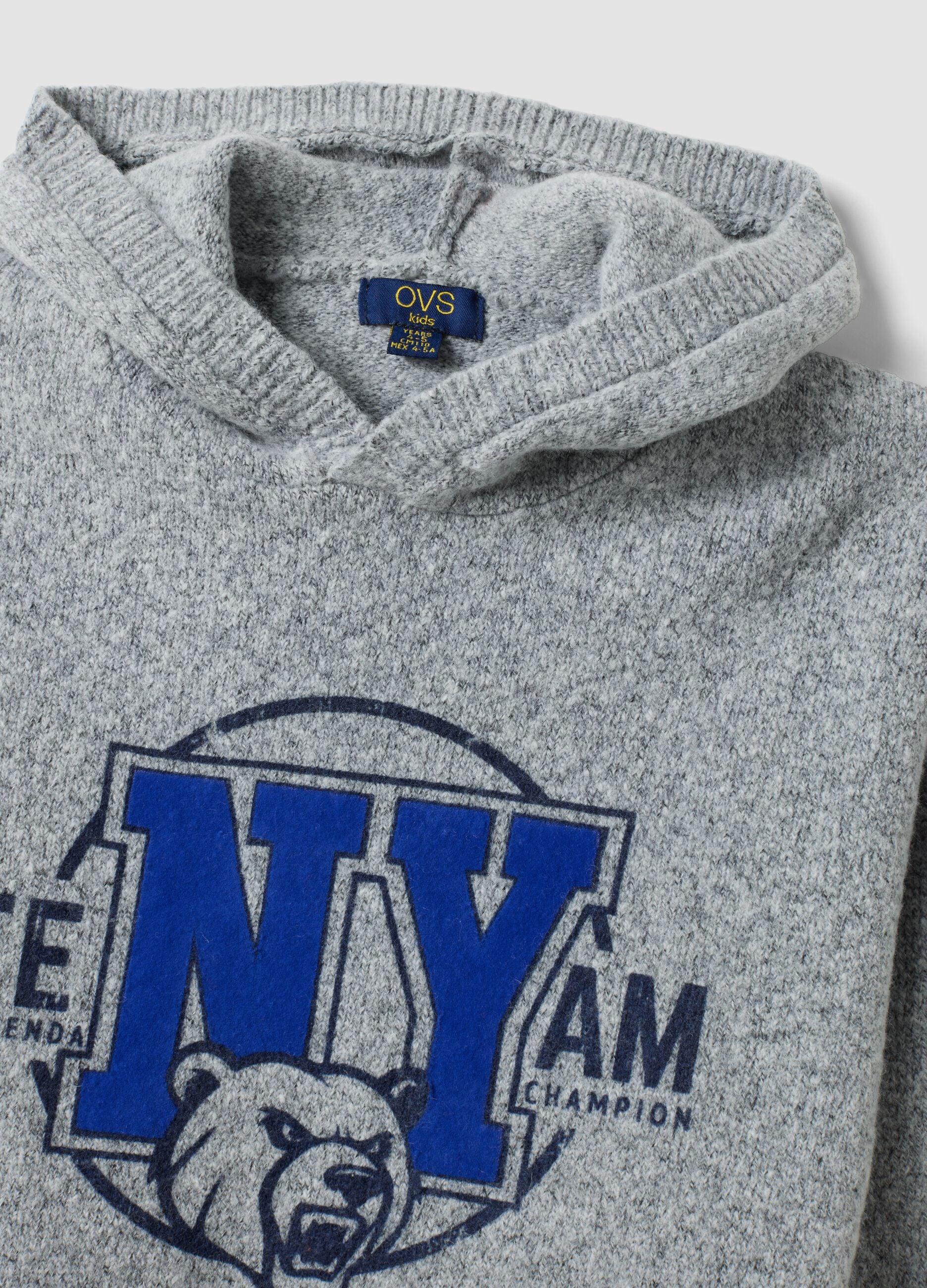 Grey stretch hoodie sweatshirt with print for boys
