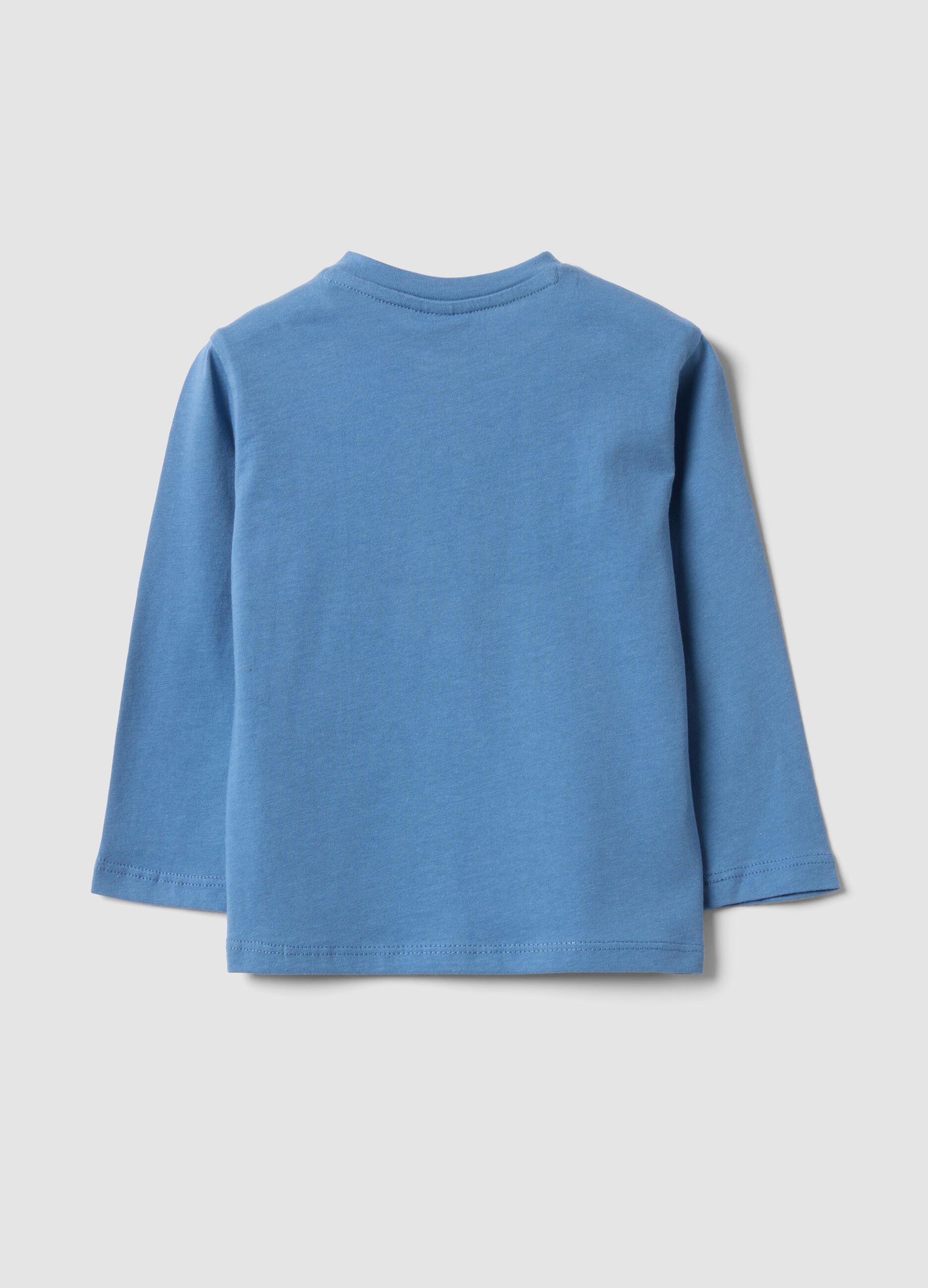 Blue pure organic cotton T-shirt with teddy bear print
