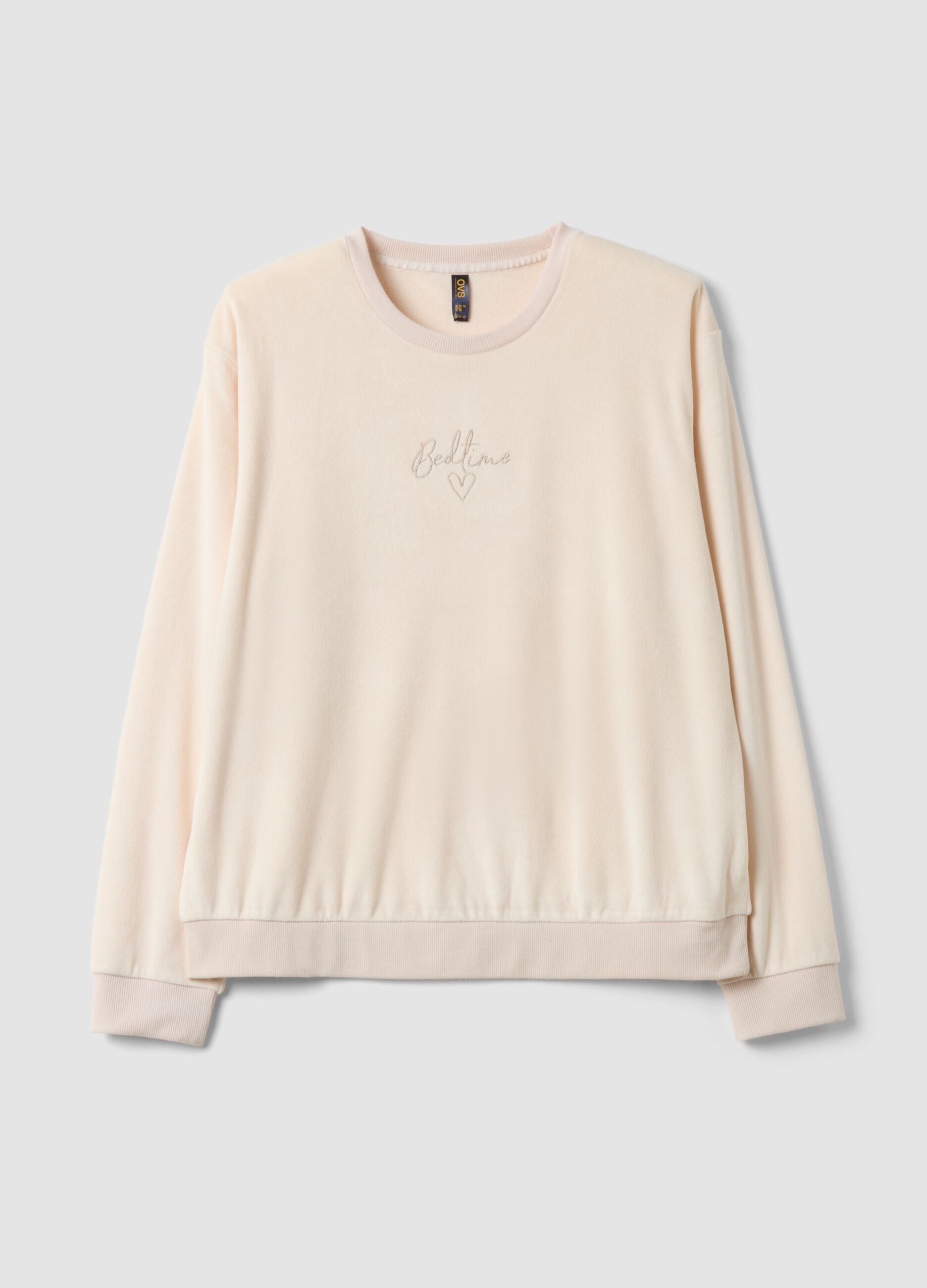 White stretch chenille crew-neck pyjama top