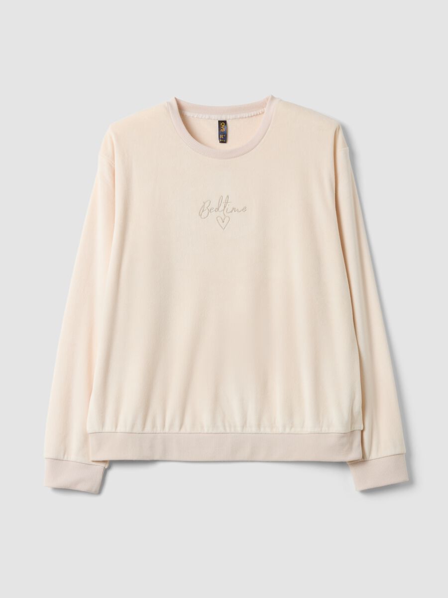Wei&szlig;es Pyjama-Oberteil aus Stretch-Chenille mit Rundhalsausschnitt_0