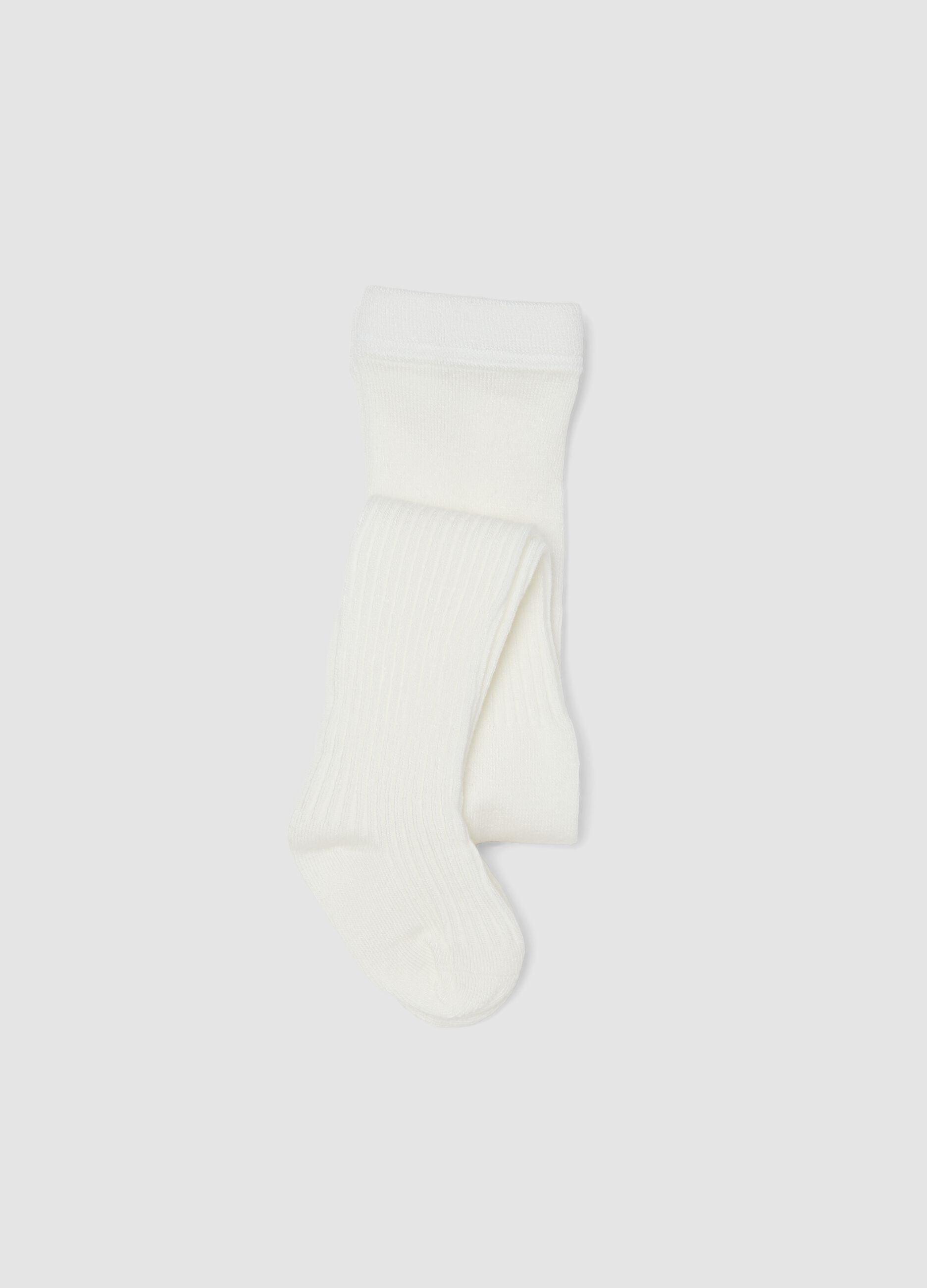 White ribbed stretch tights