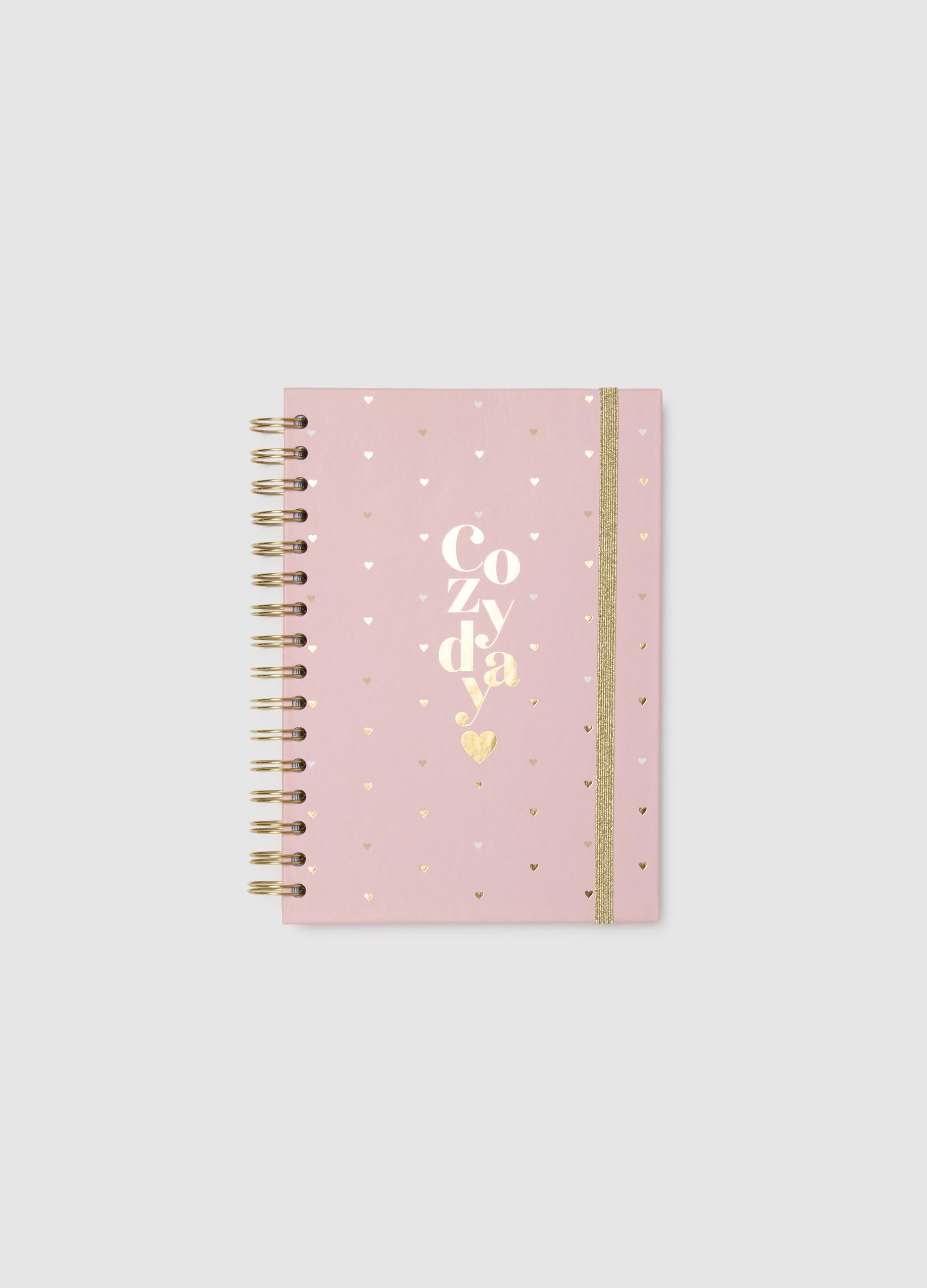 Pink Paper Notebook with Golden Hearts
