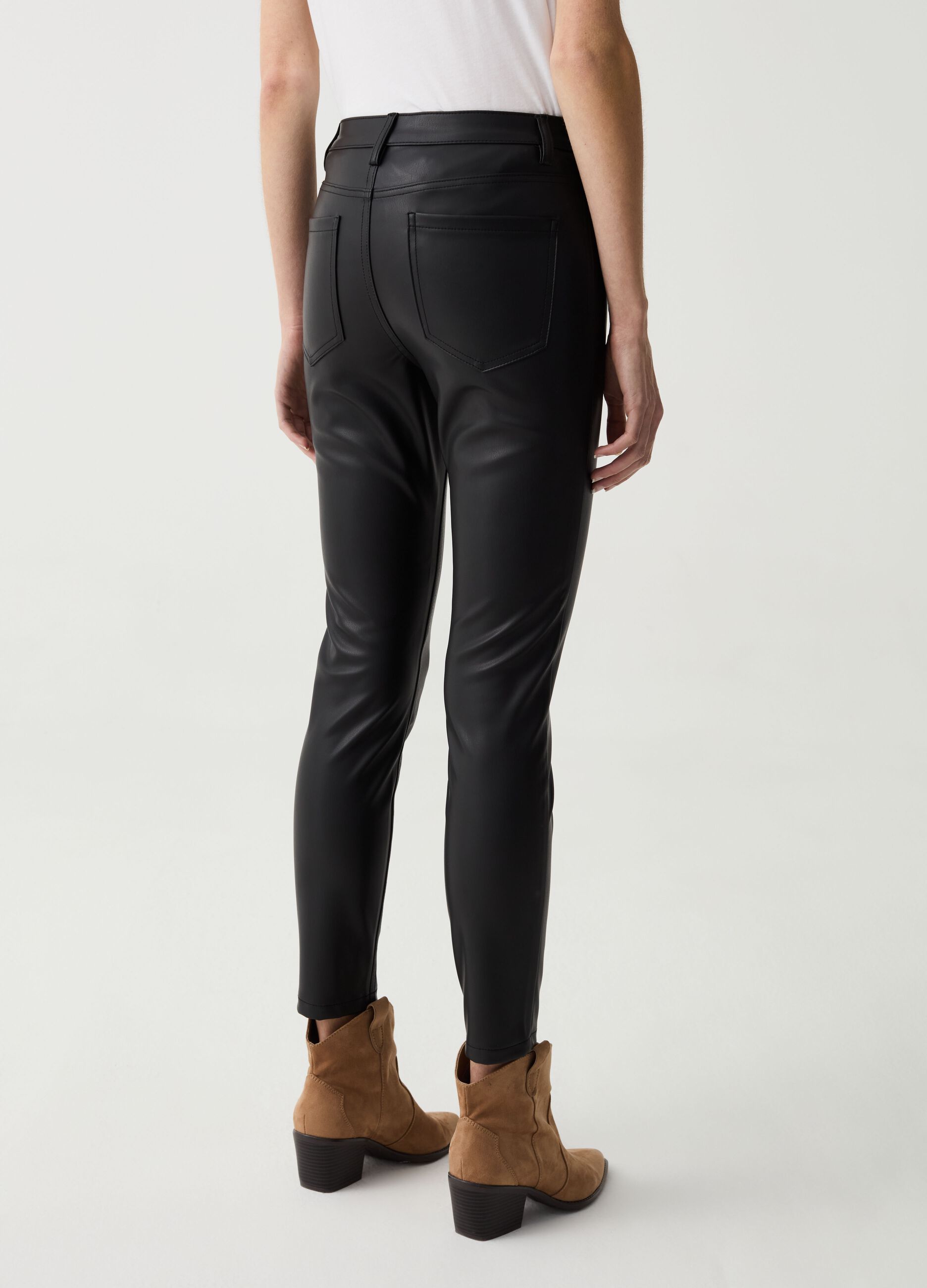Glossy-effect skinny-fit cropped jeggings