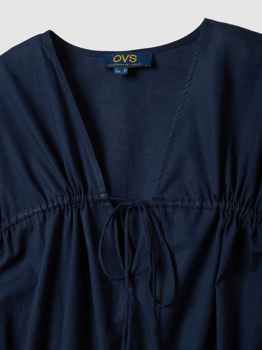 Blue pure cotton V-neck dress_5