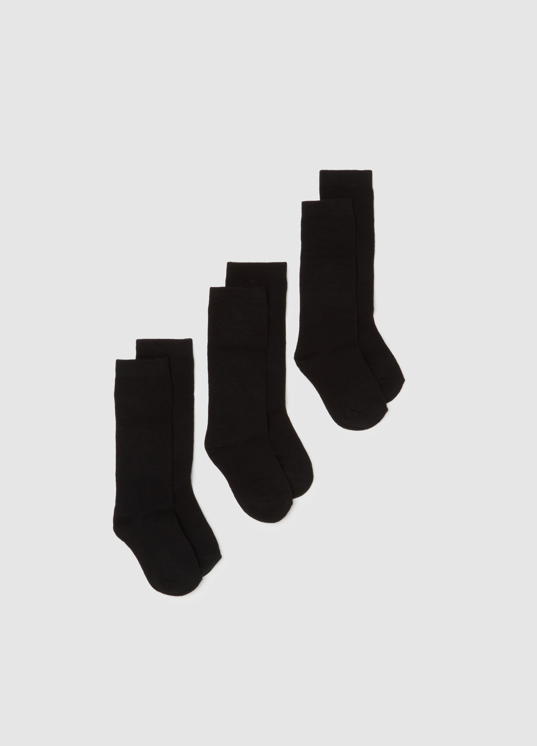 Children's long cotton blend socks tripack in black