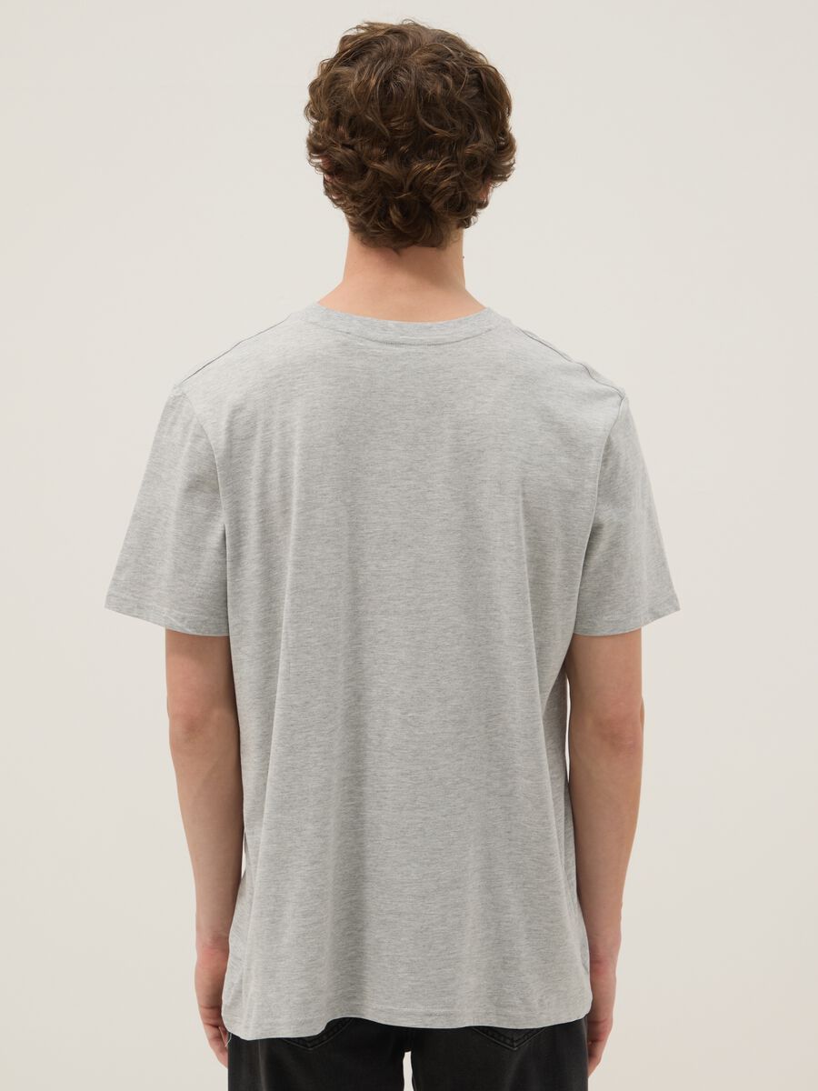Grey pure cotton T-shirt with blue stripes_3