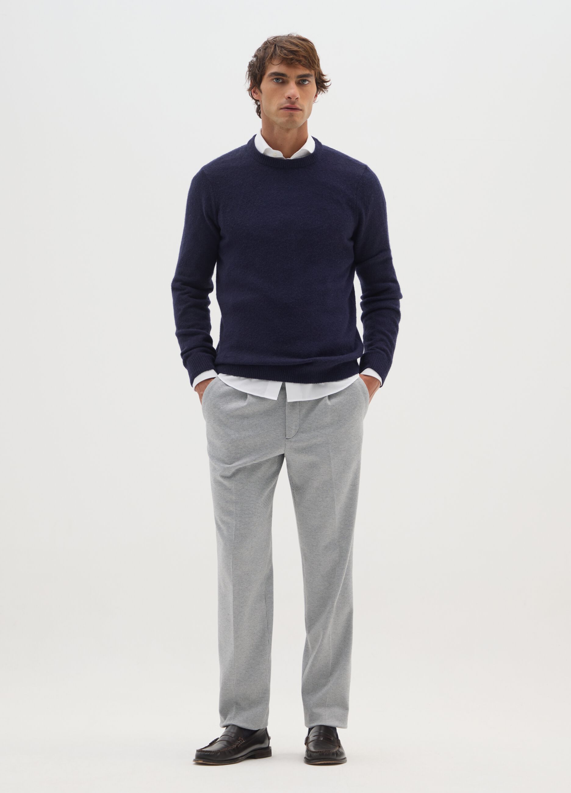 Grey Slim Fit Houndstooth Trousers