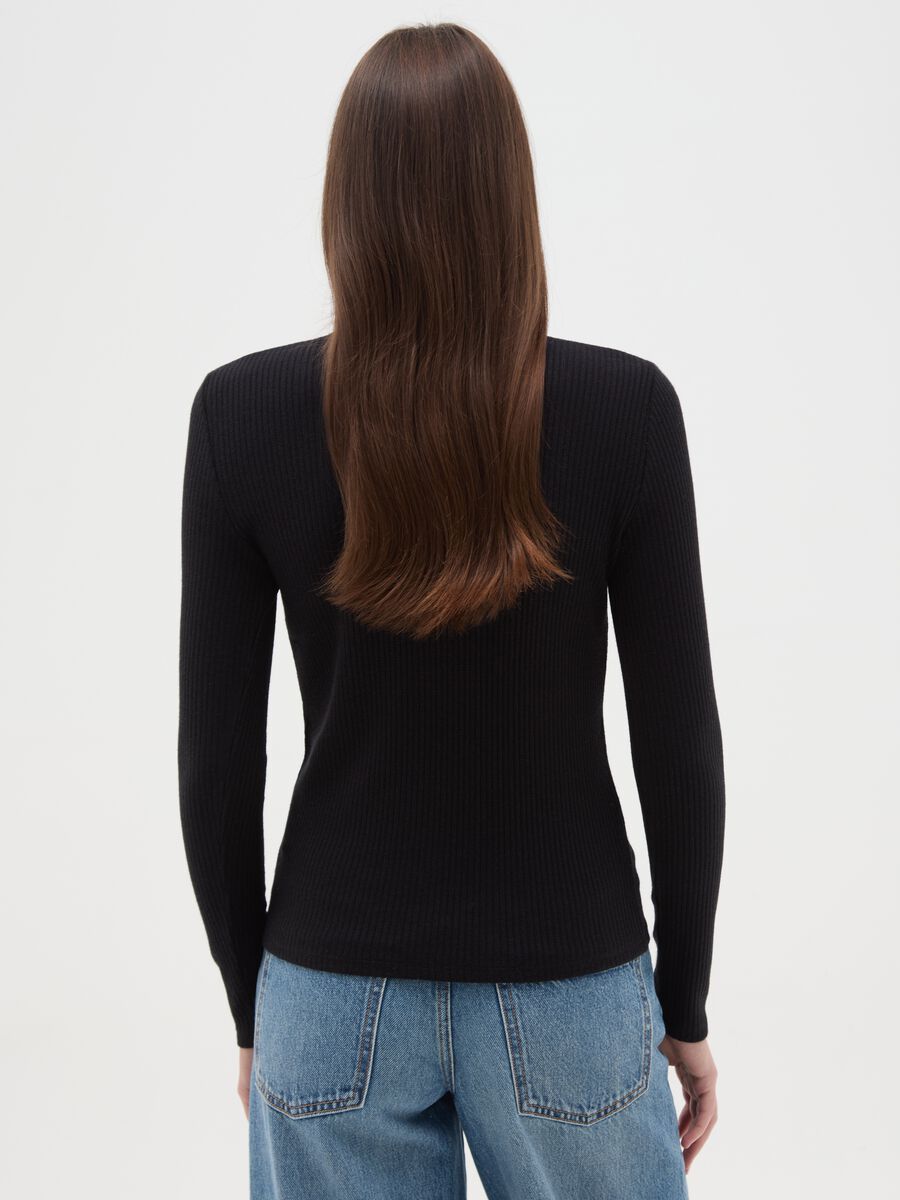 Black striped crew neck long sleeve regular fit top_2