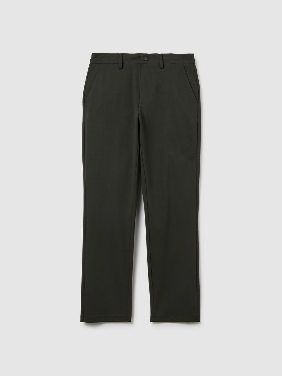 Green cotton blend regular fit chino trousers_4