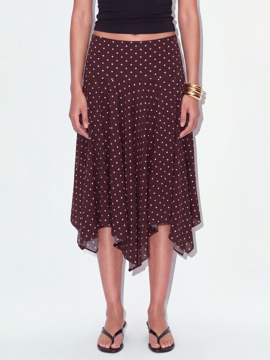 Brown polka-dot skirt in viscose blend with asymmetric hem_1