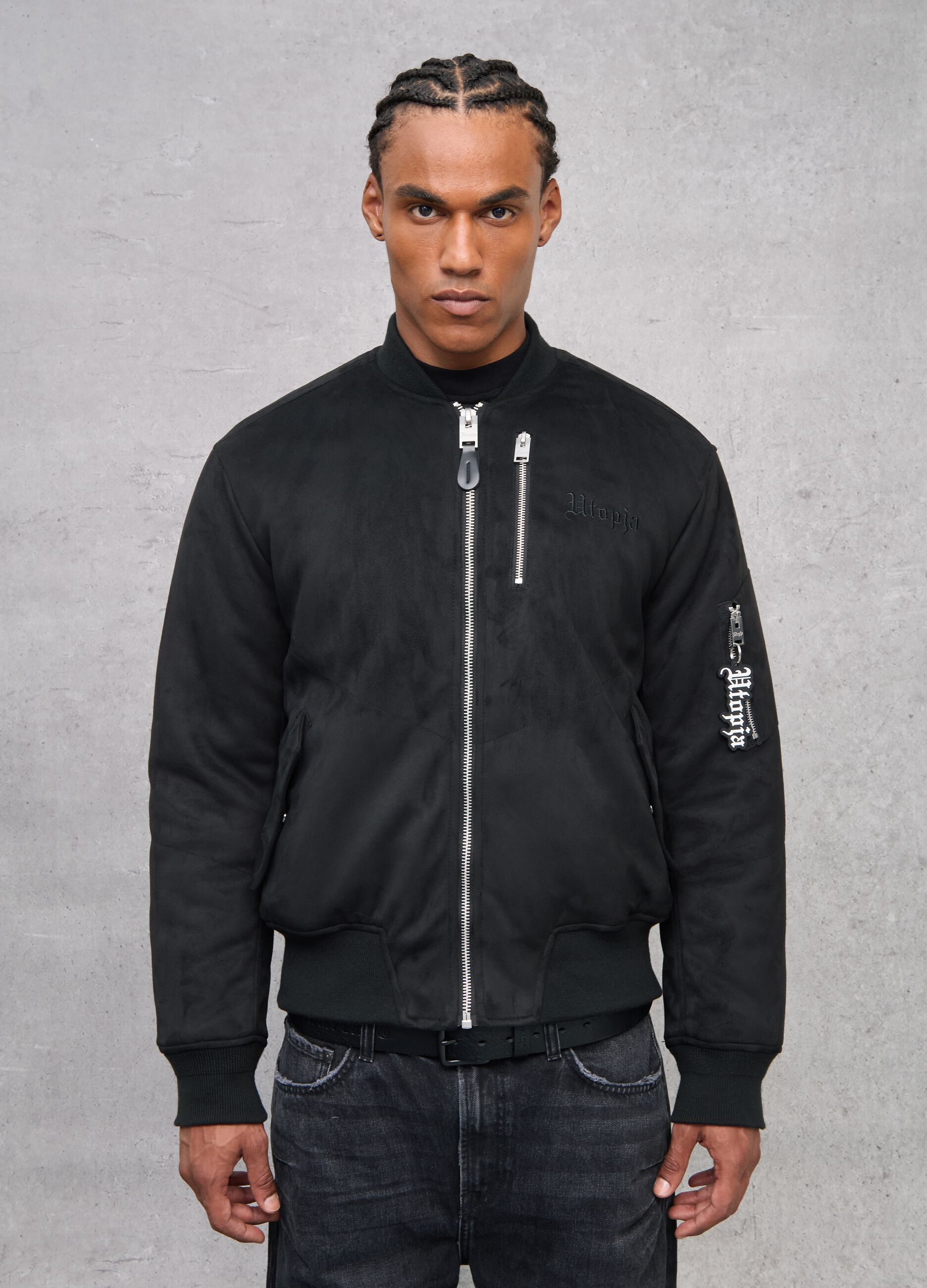 Black Suede Bomber Jacket