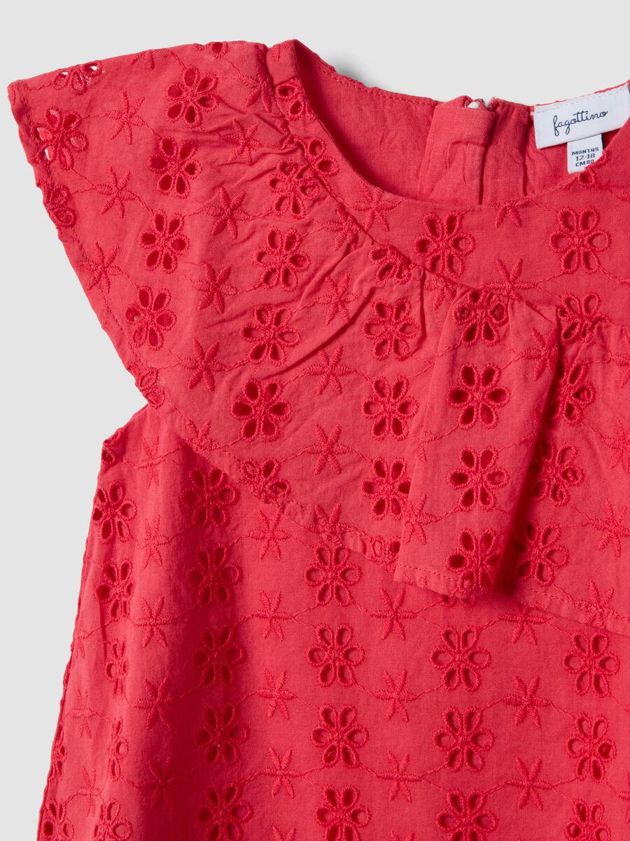 Girls' Relaxed Fit Red Cotton Dress with Embroidery_2