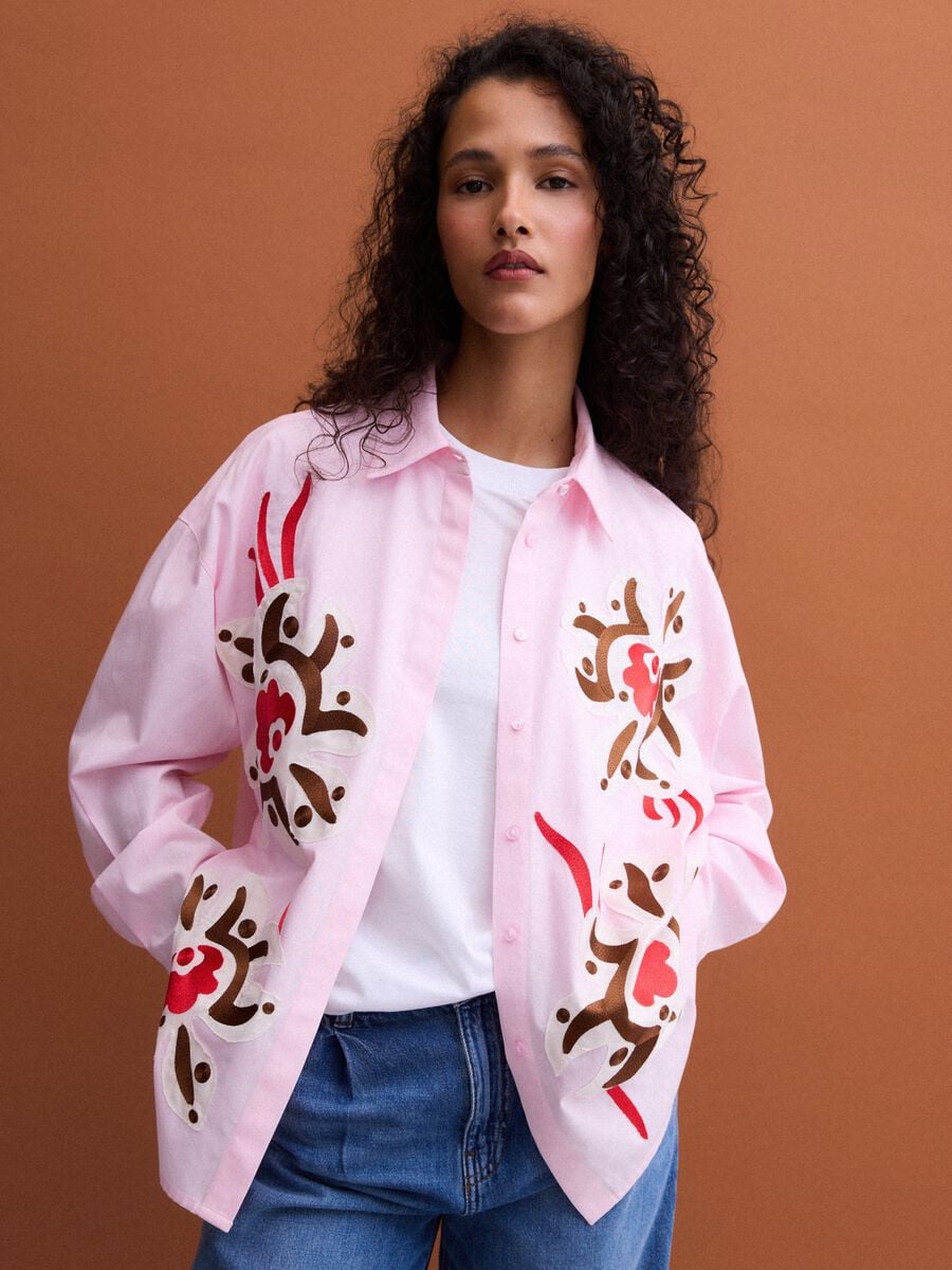 Rosa Hemd aus Popeline aus reiner Baumwolle mit Floral-Print, Regular Fit_2