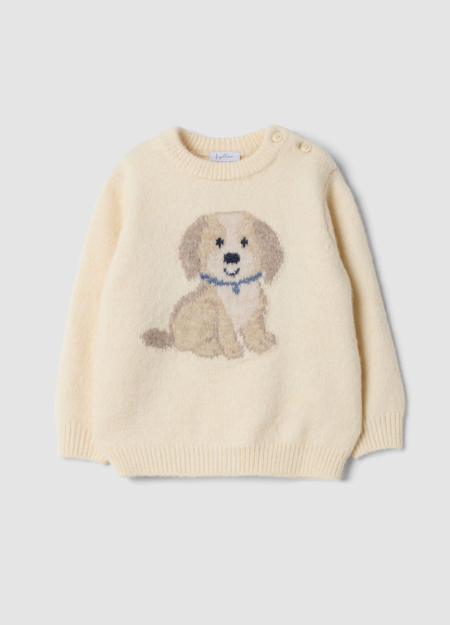 Wei&szlig;es Rundhals-Shirt aus Stretch-Jersey mit Welpen-Print