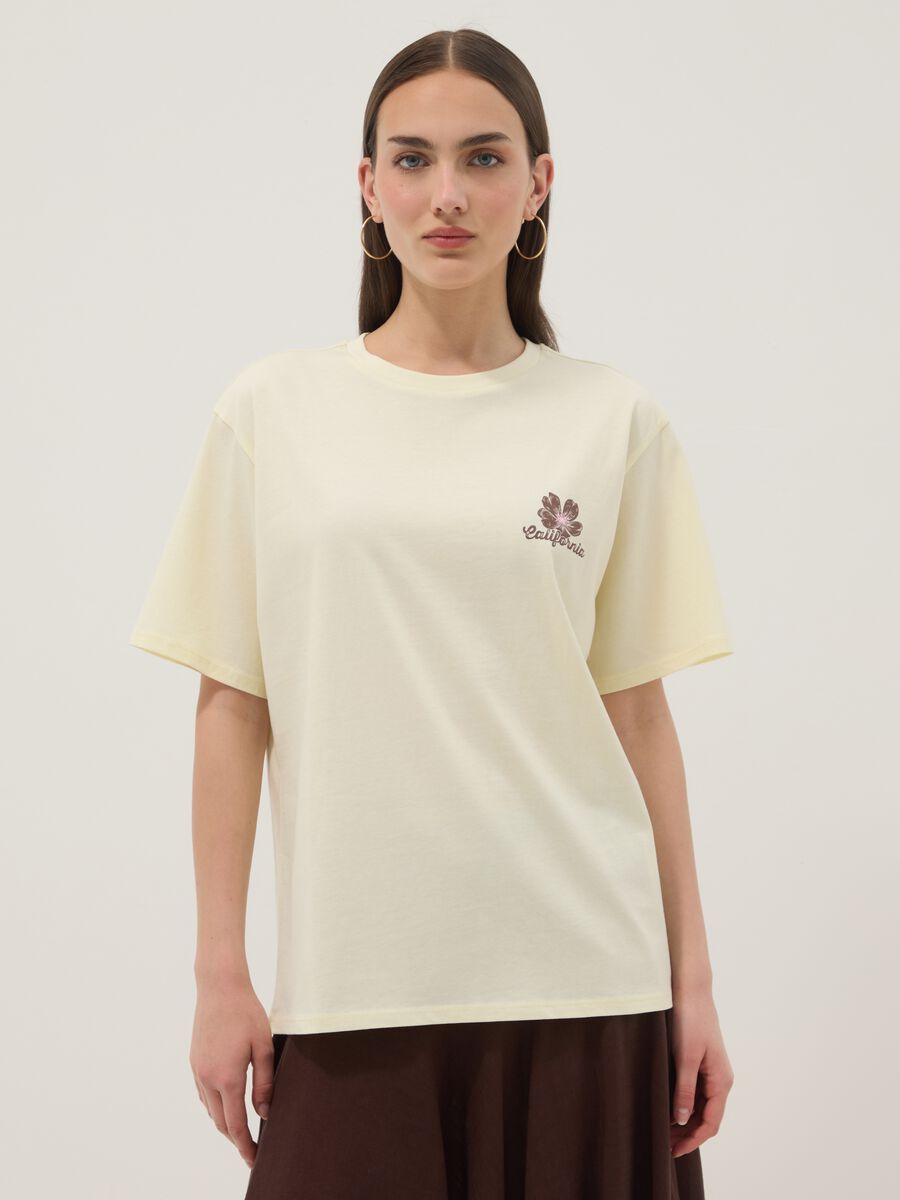 Gelbes T-Shirt aus reiner Baumwolle mit Print, Relaxed Fit_1