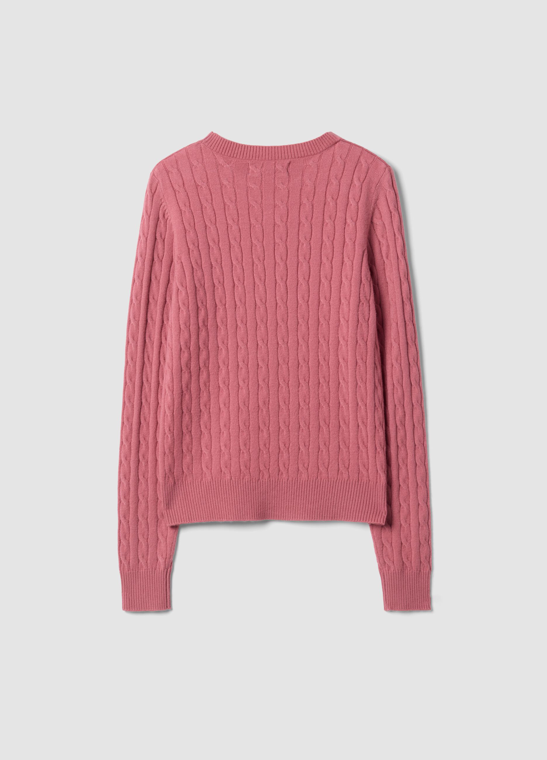 Pink cable-knit crew-neck jumper, regular fit