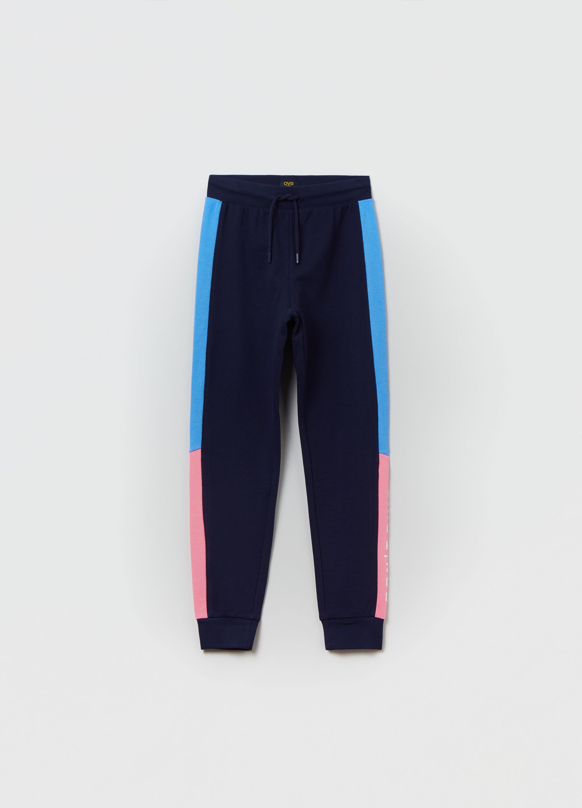 Fleece joggers with contrasting bands