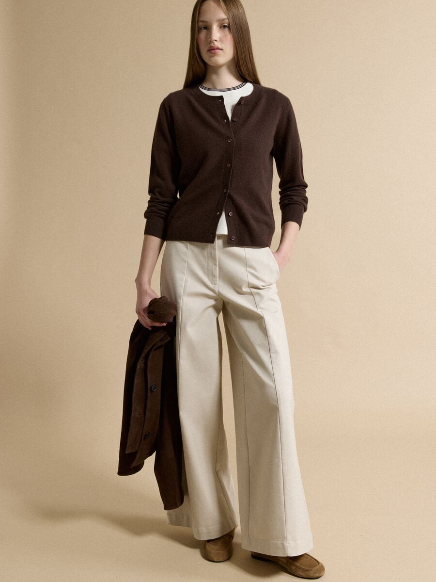 Brown crew-neck cardigan in pure cashmere_2