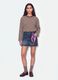Brown striped pure cotton T-shirt with crew neck, relaxed fit_0