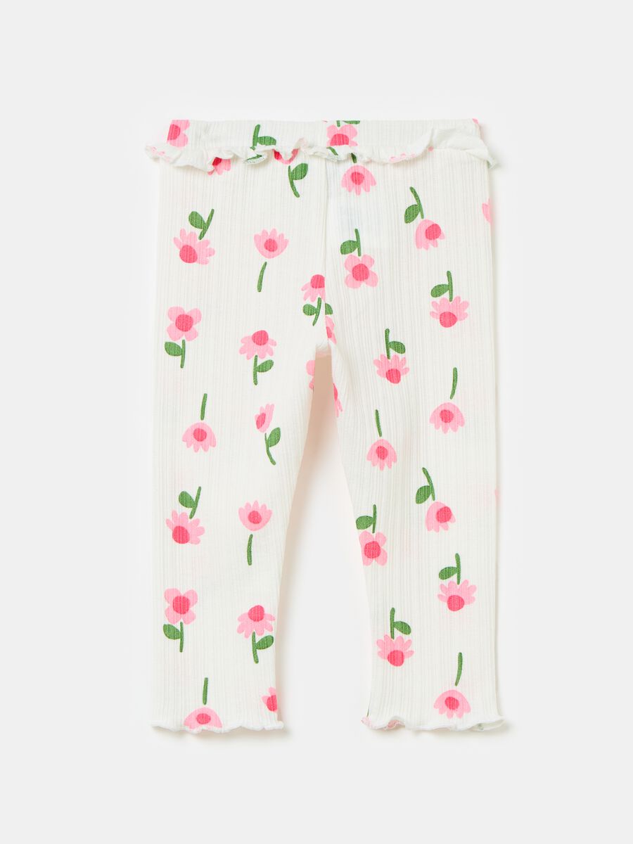 Ribbed leggings with flowers print_1