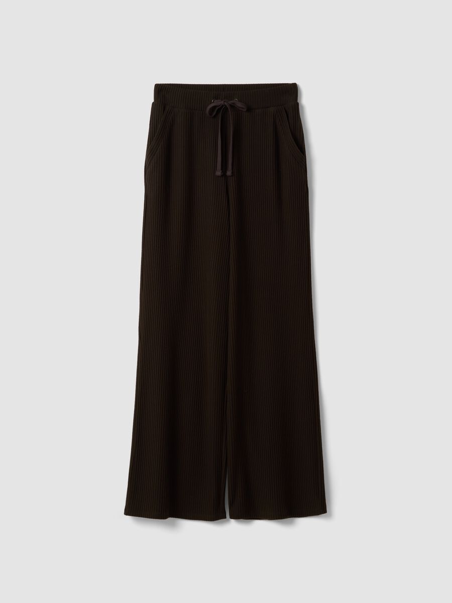 Brown ribbed stretch viscose straight-fit trousers_0
