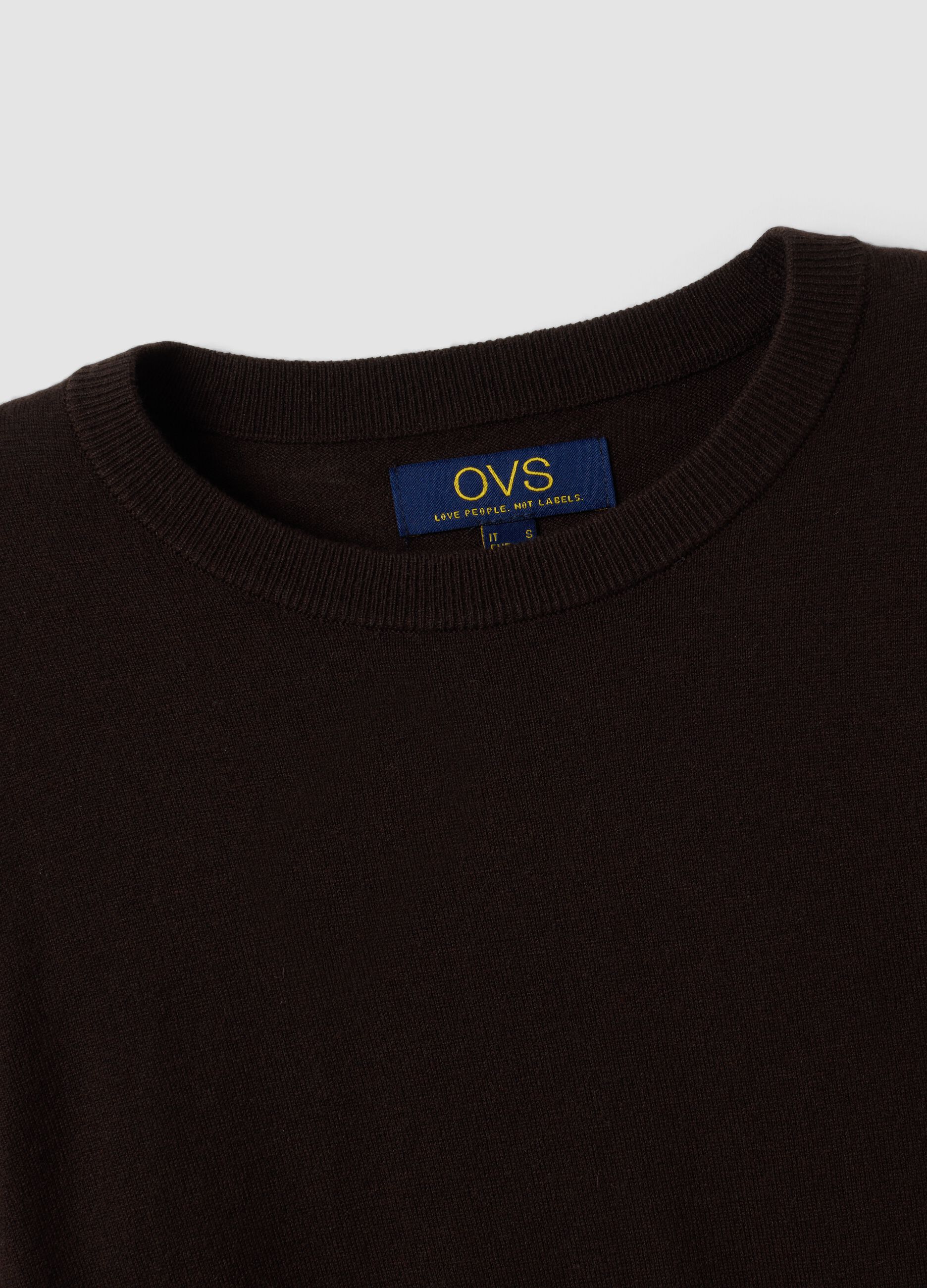 Brown crew-neck wool-blend jumper, regular fit