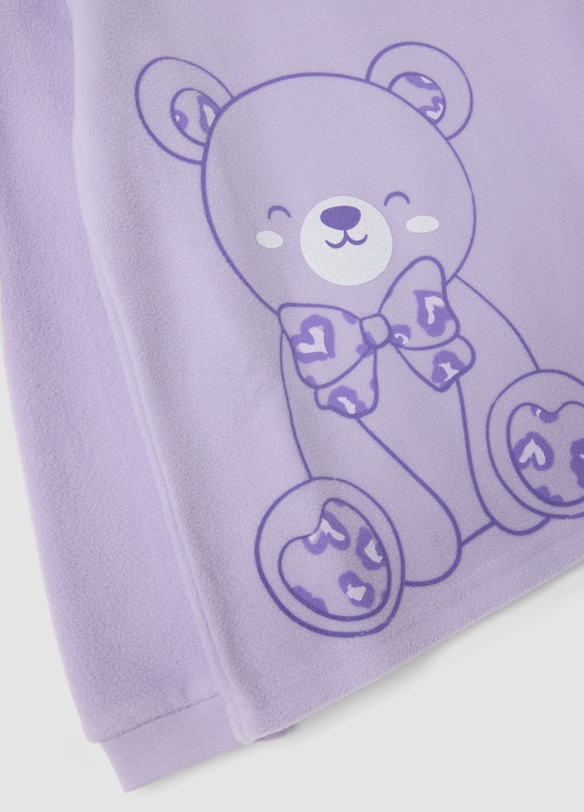 Lilac purple crew-neck pyjamas with teddy bear print