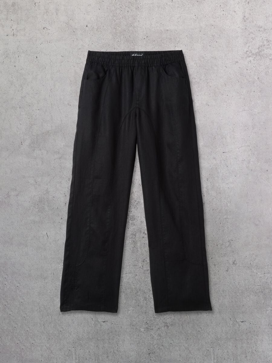 100% Linen Wide-Leg Trousers Black_5