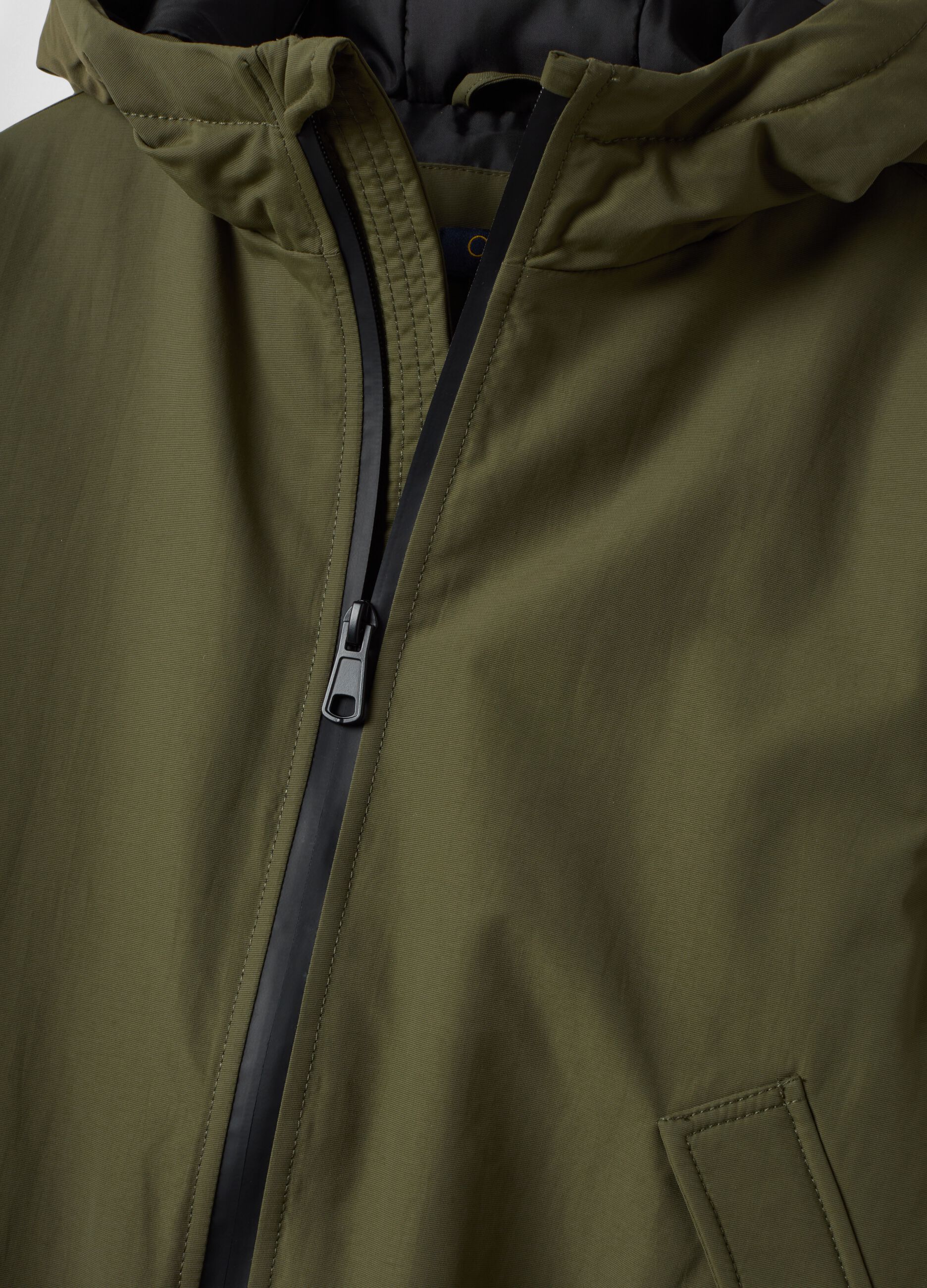 Green waterproof hooded bomber jacket with zip for boys