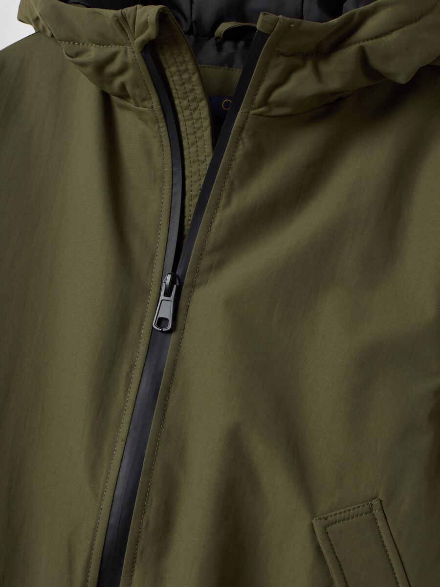 Green waterproof hooded bomber jacket with zip for boys_4