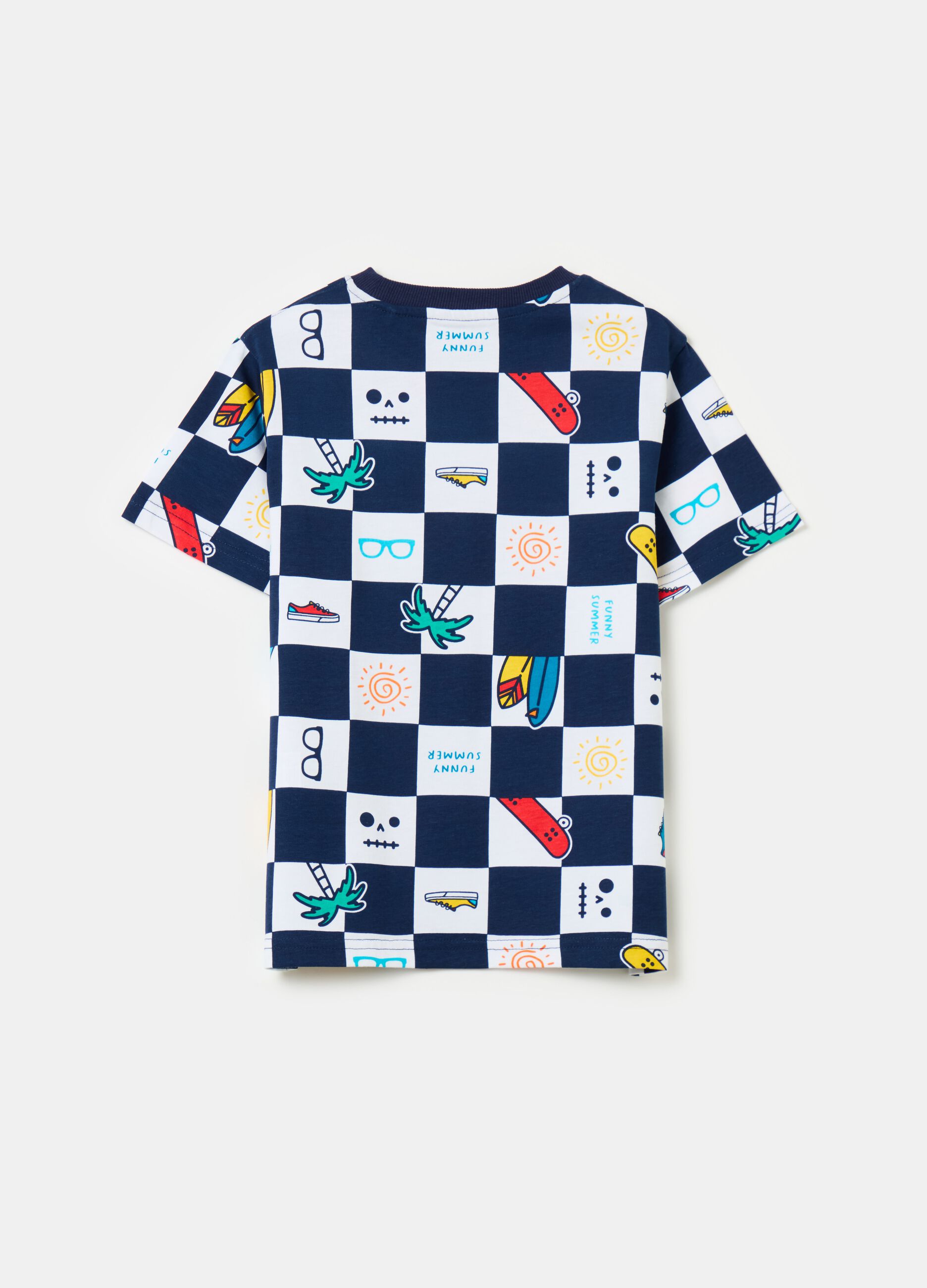 Cotton t-shirt with chessboard pattern