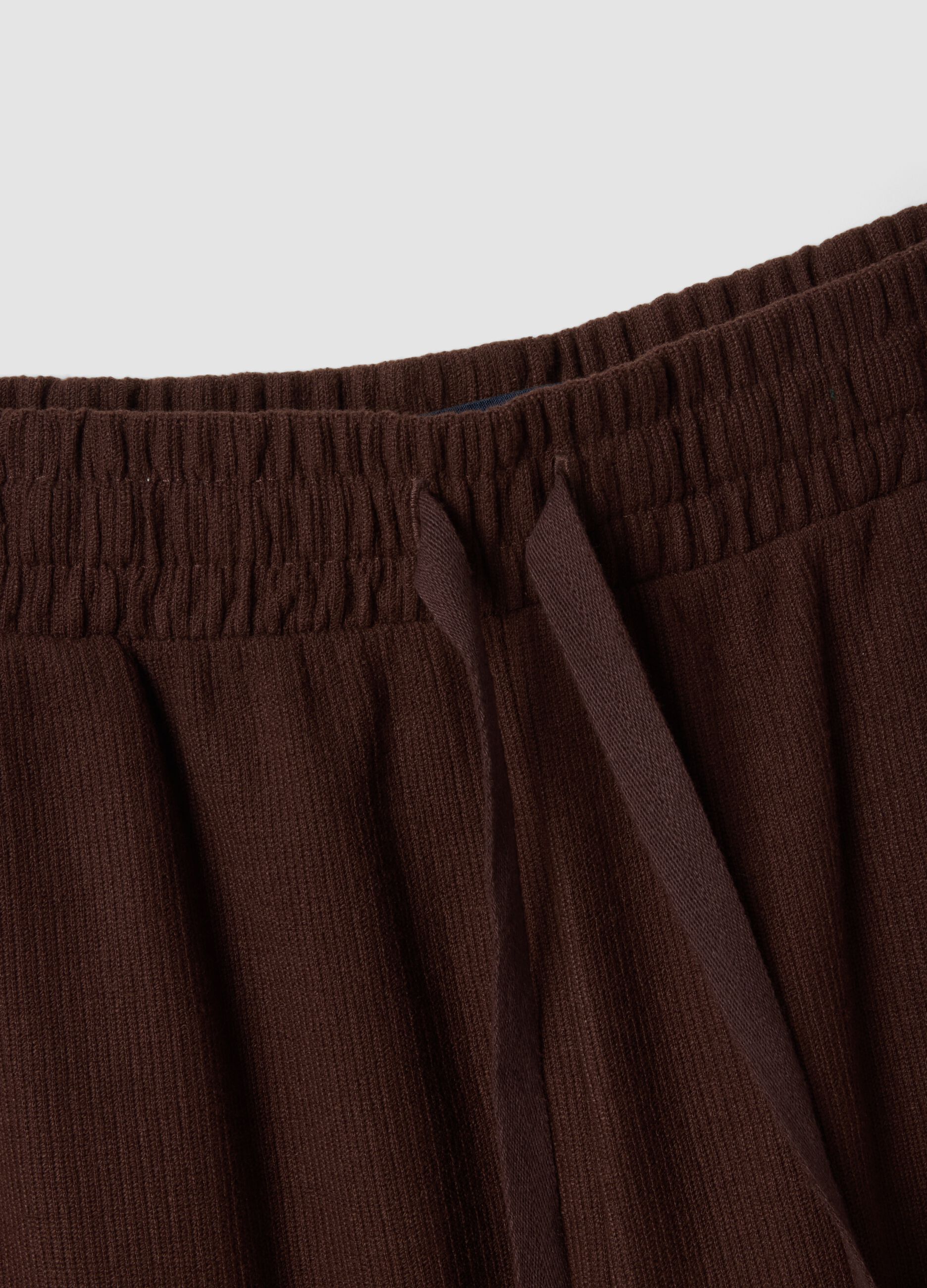 Brown cotton-blend jogger shorts with drawstring, relaxed fit