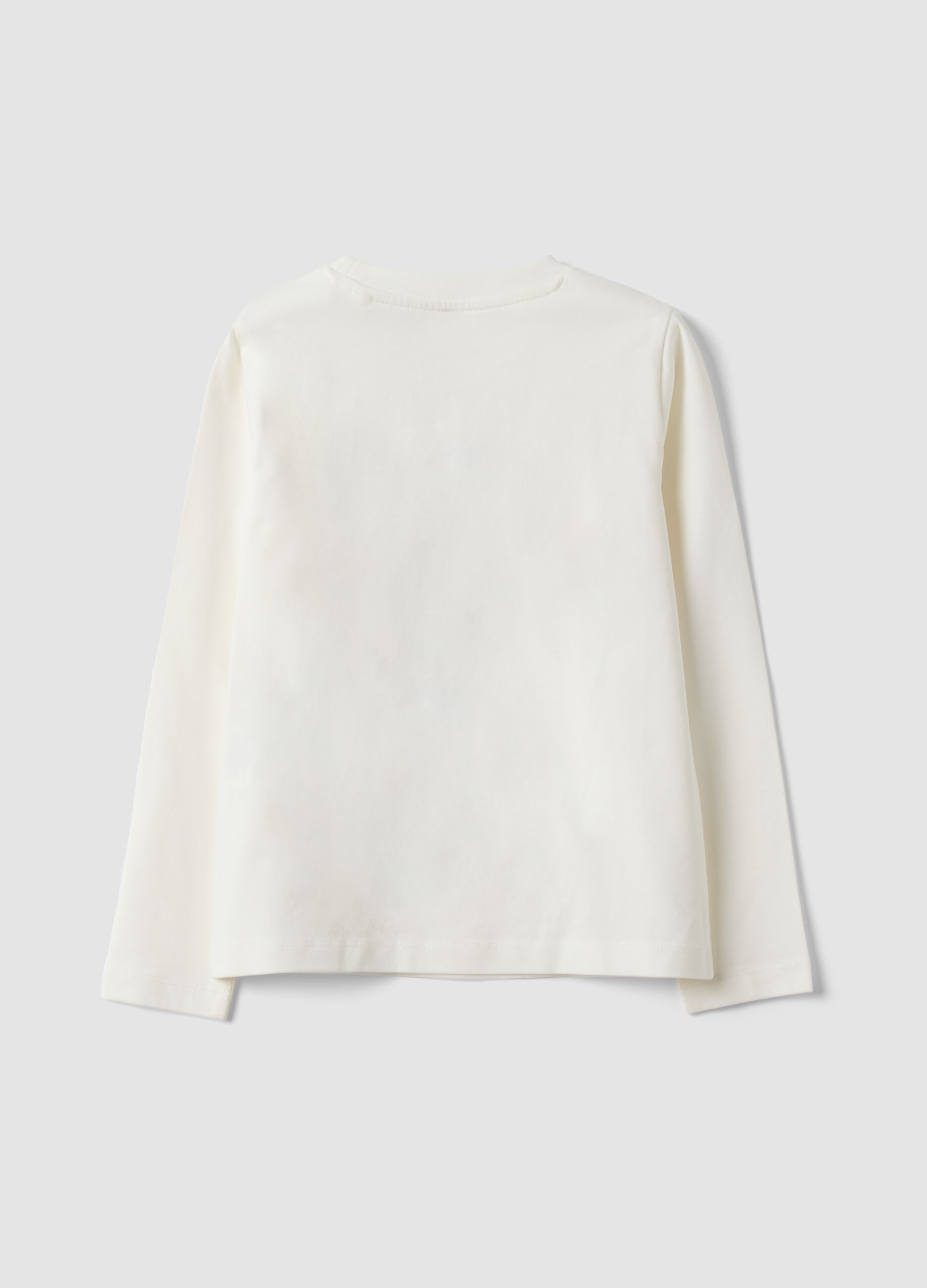 White stretch cotton T-shirt with teddy bear print for girls