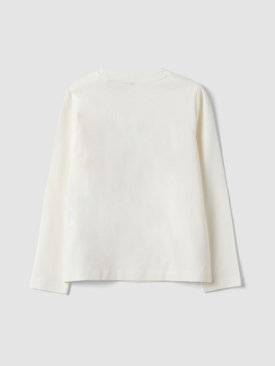White stretch cotton T-shirt with teddy bear print for girls_1