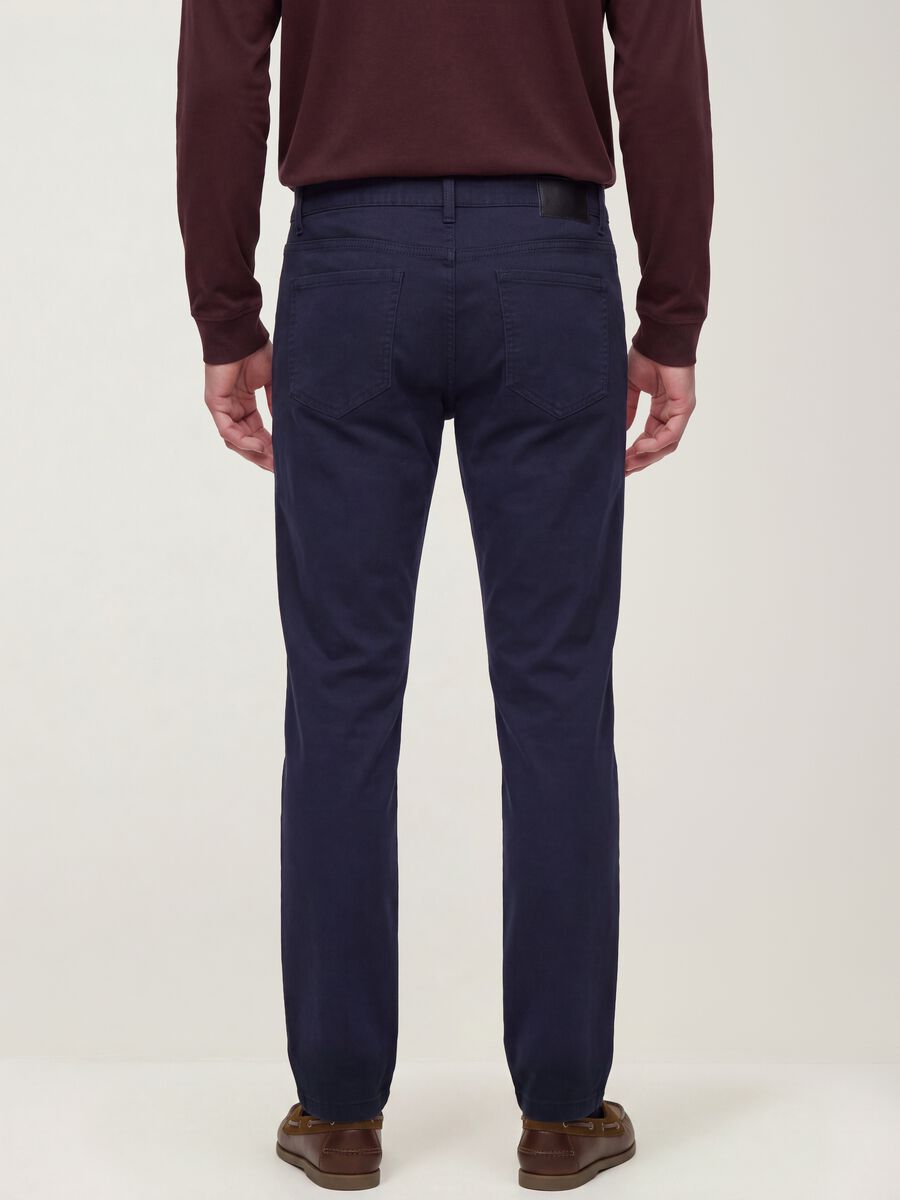 Blue regular-fit stretch cotton twill trousers_3